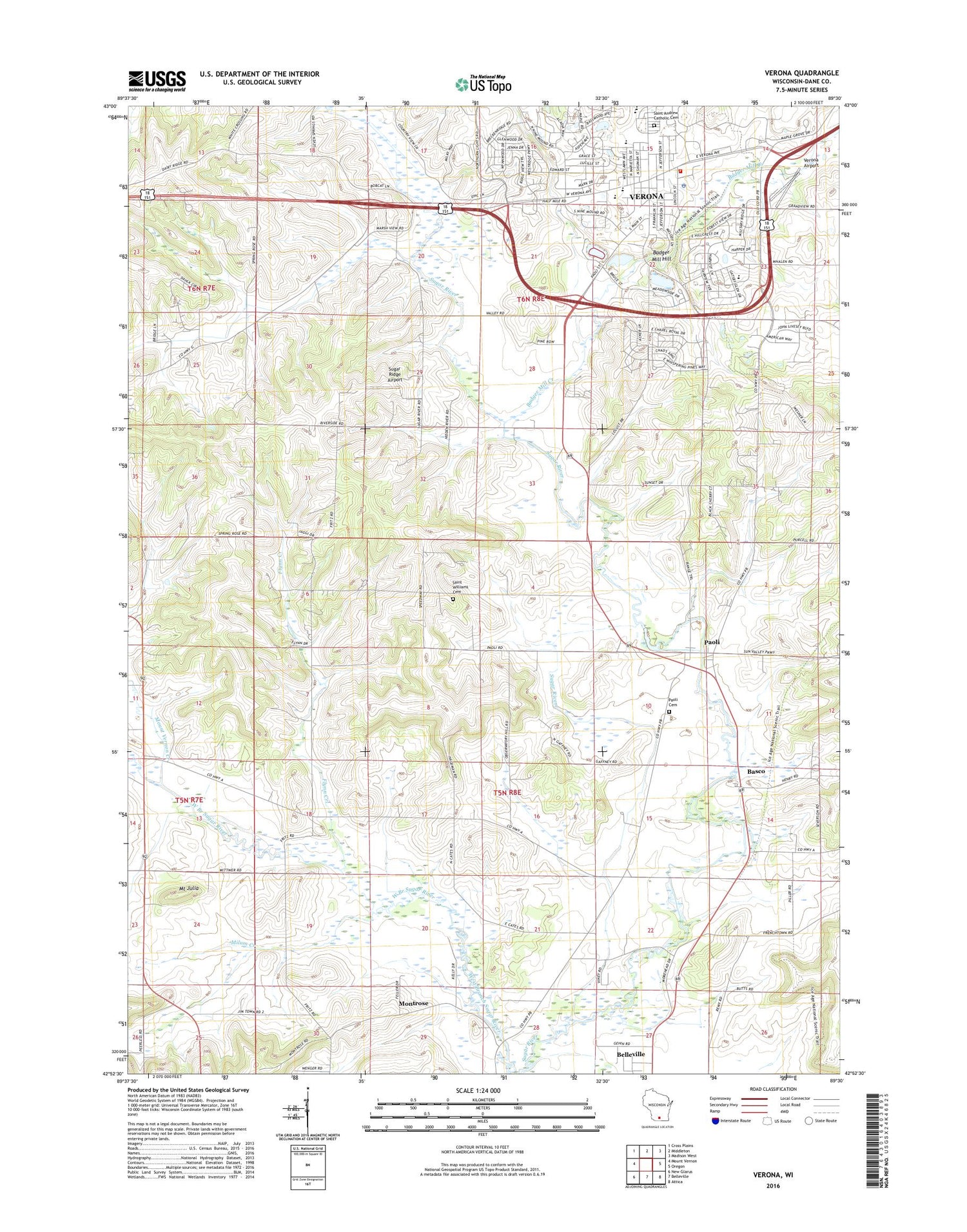 Verona Wisconsin US Topo Map Image