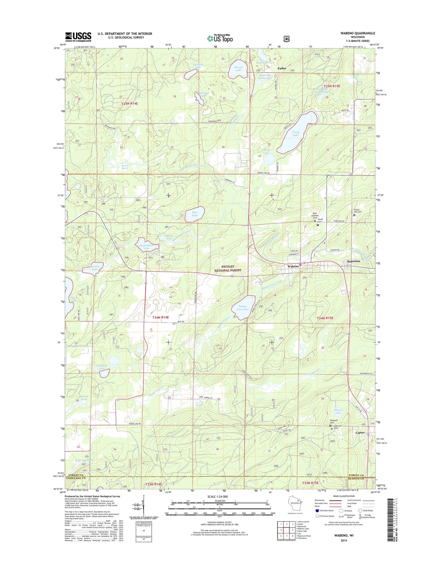 Wabeno Wisconsin US Topo Map Image