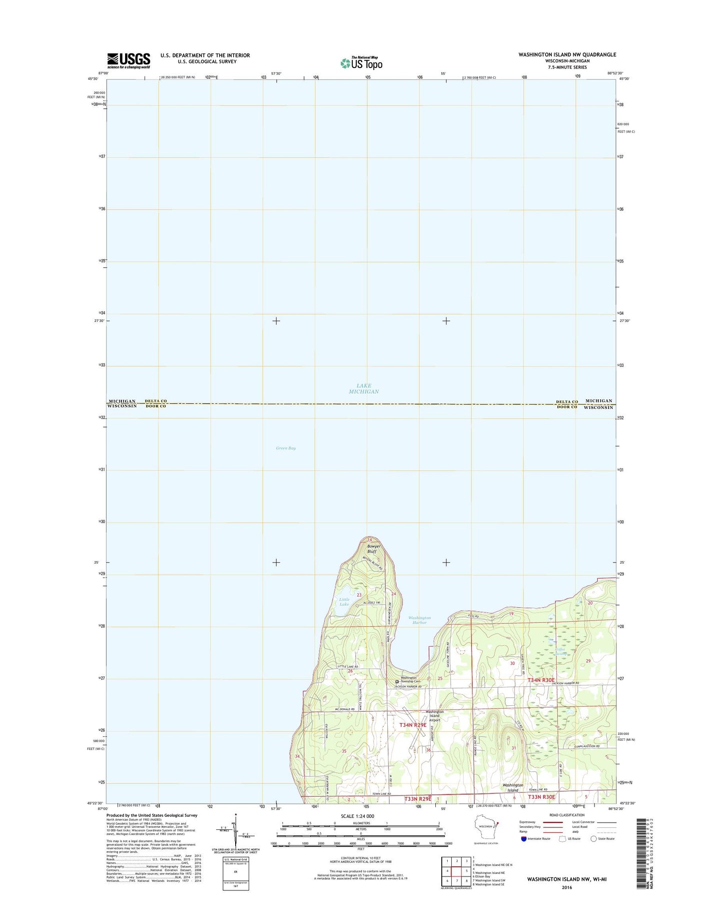 Washington Island NW Wisconsin US Topo Map Image