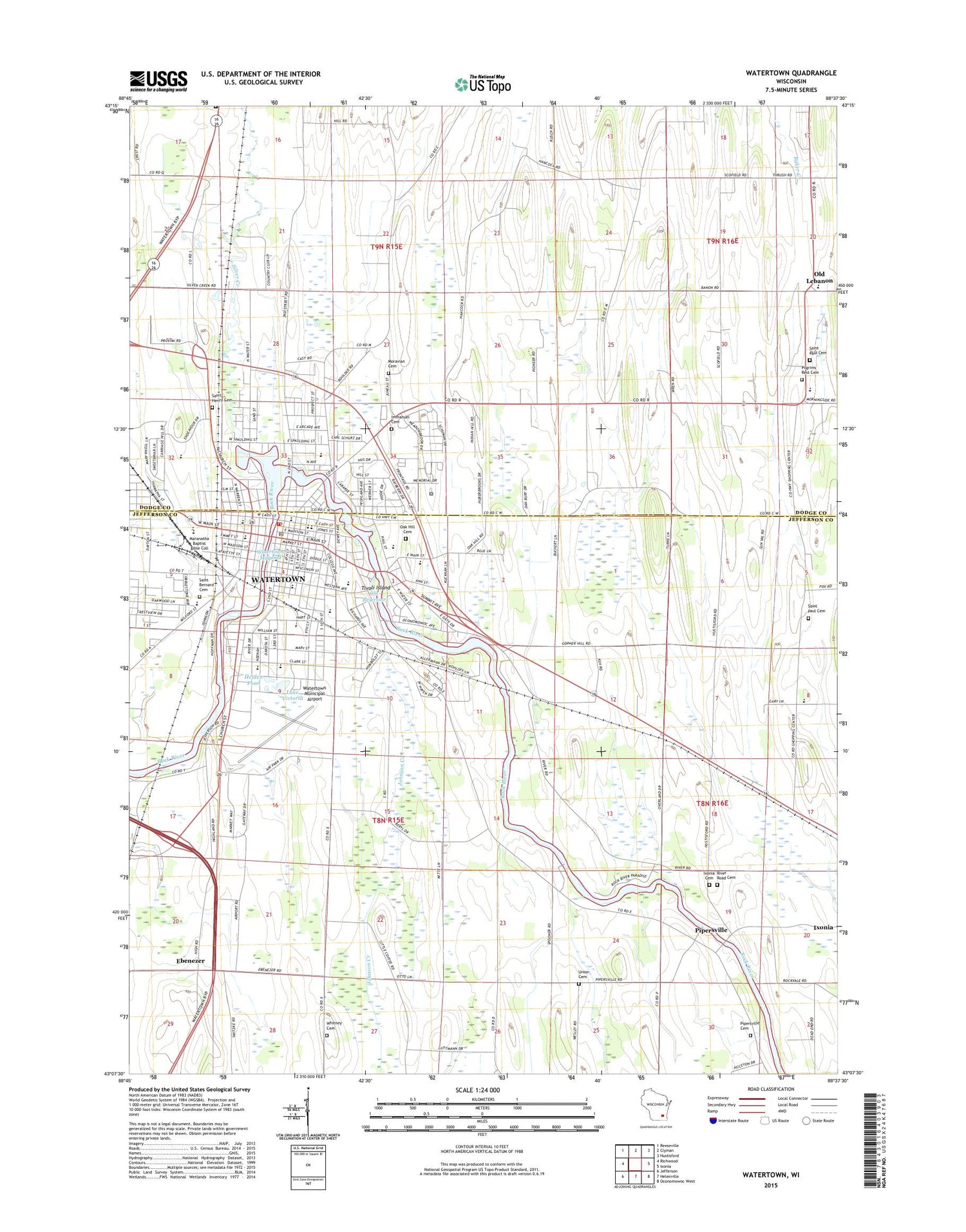 Watertown Wisconsin US Topo Map Image