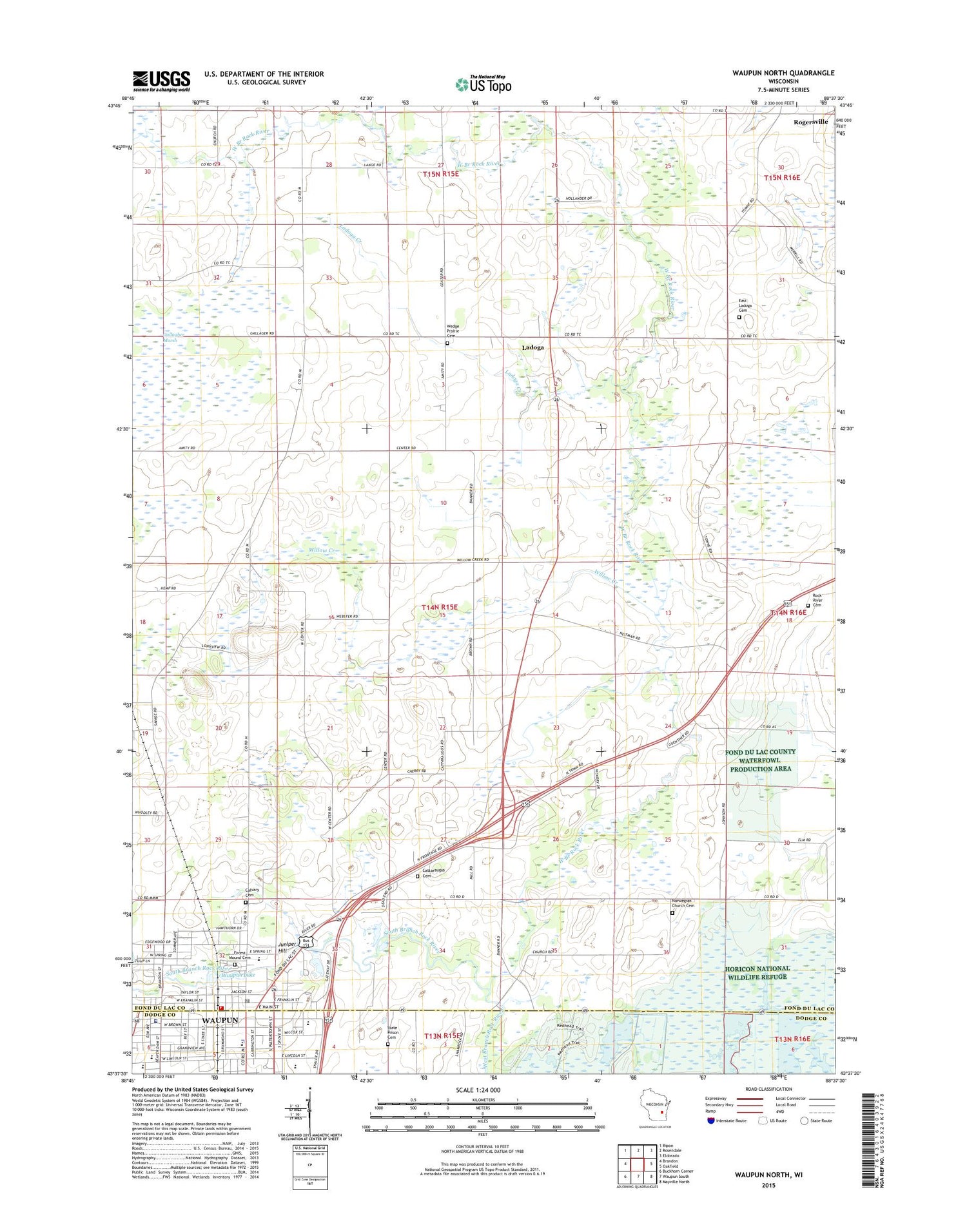 Waupun North Wisconsin US Topo Map Image