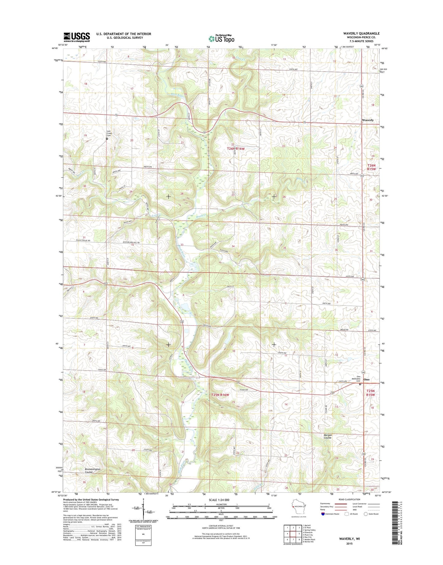 Waverly Wisconsin US Topo Map Image