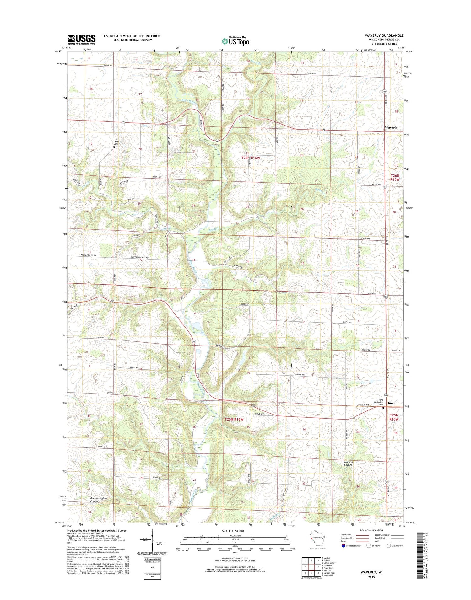 Waverly Wisconsin US Topo Map Image