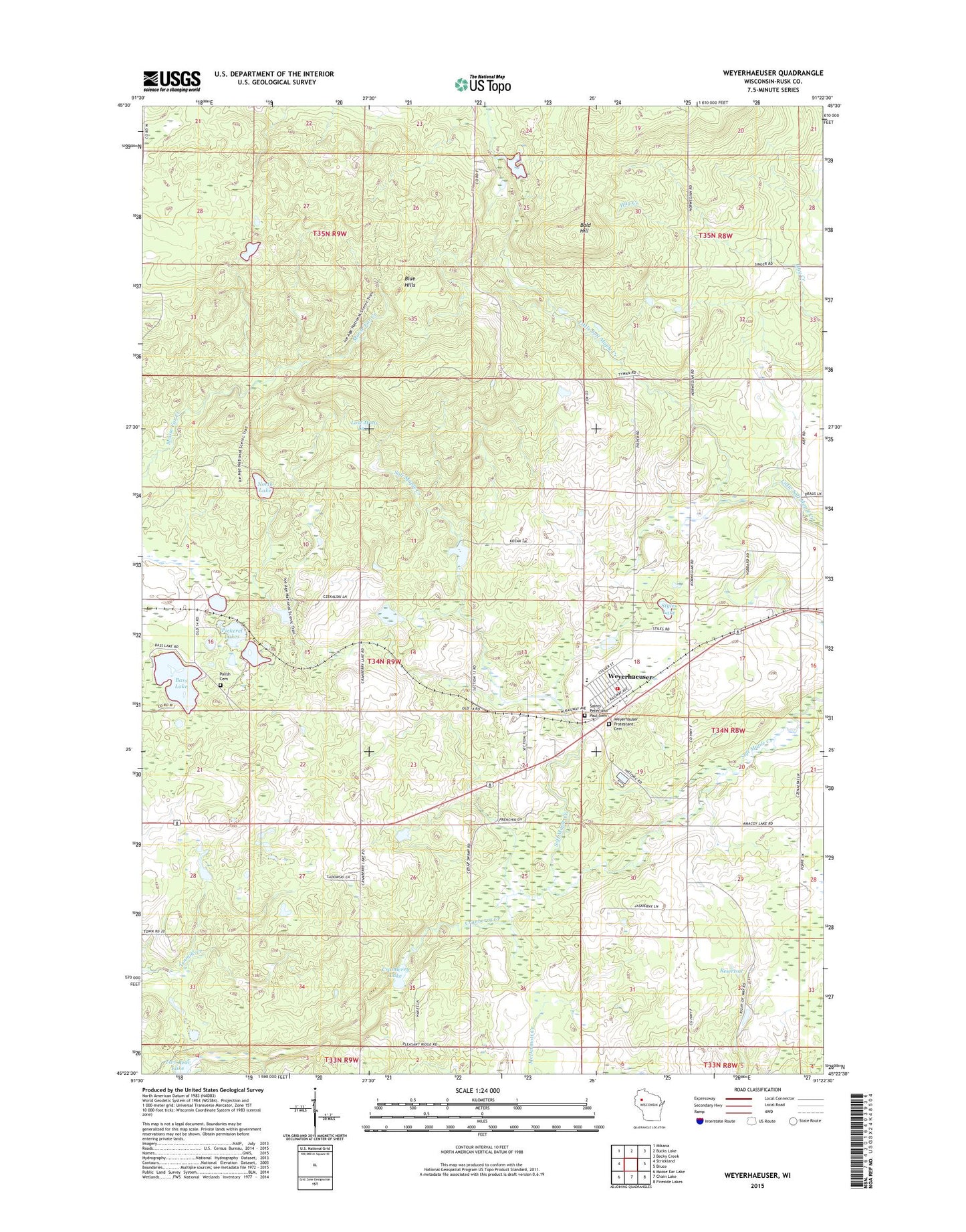 Weyerhaeuser Wisconsin US Topo Map Image