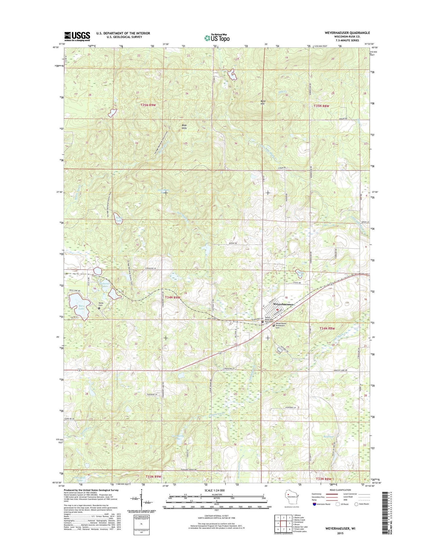 Weyerhaeuser Wisconsin US Topo Map Image