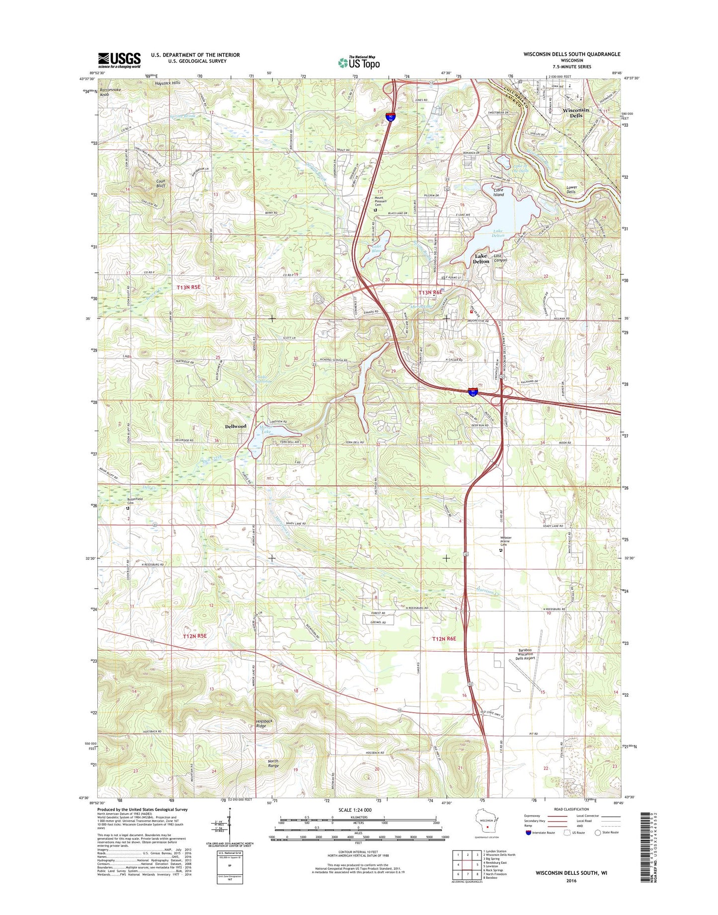 Wisconsin Dells South Wisconsin US Topo Map Image