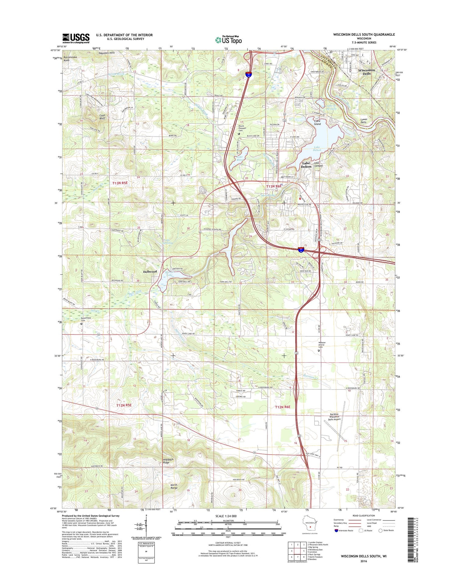 Wisconsin Dells South Wisconsin US Topo Map Image