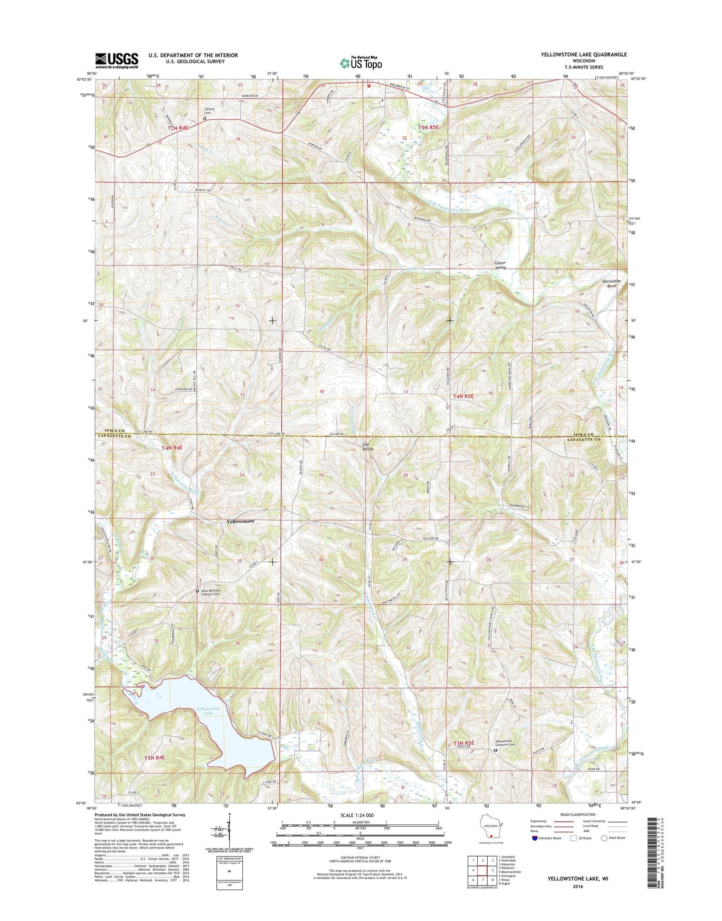 Yellowstone Lake Wisconsin US Topo Map Image
