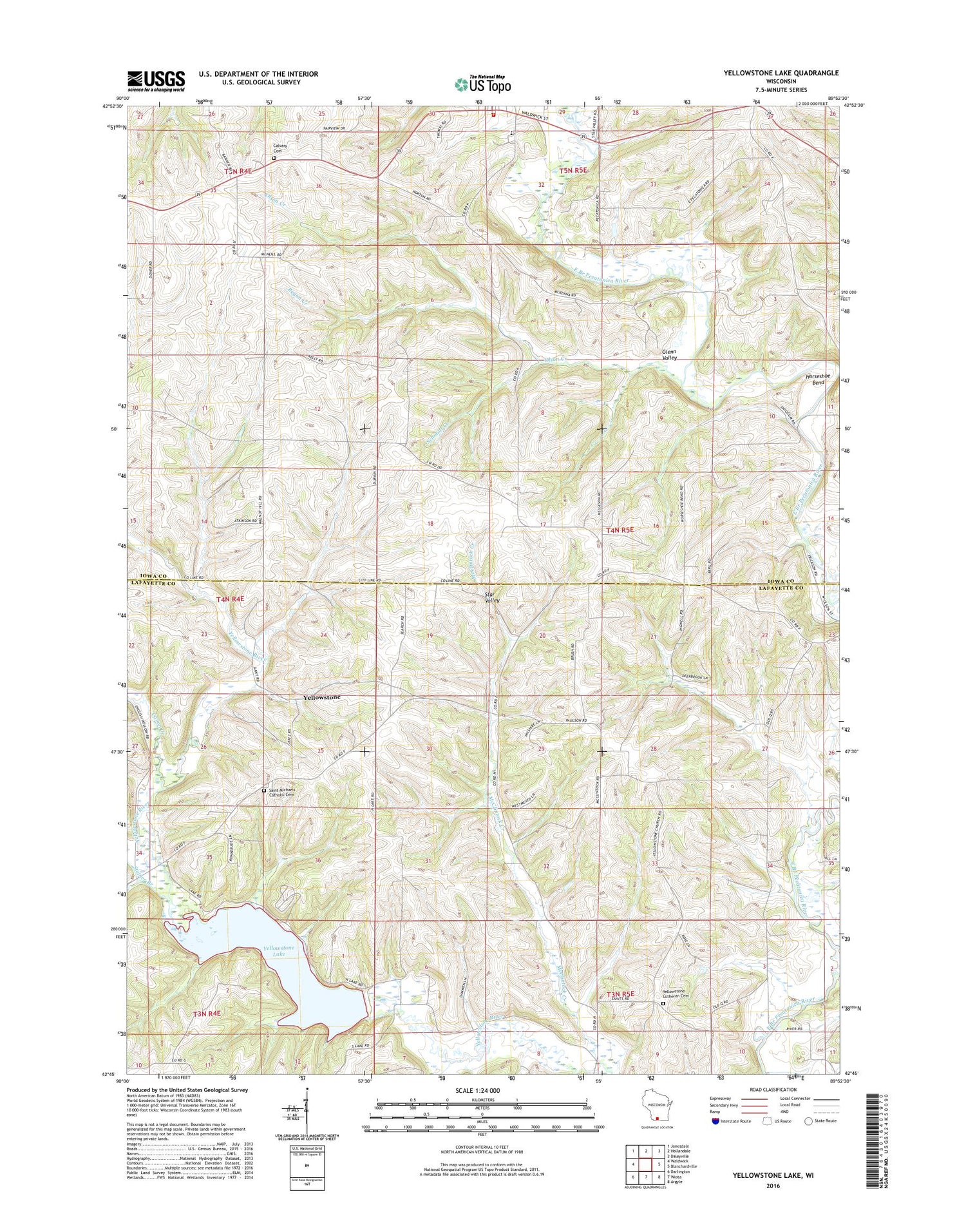 Yellowstone Lake Wisconsin US Topo Map Image