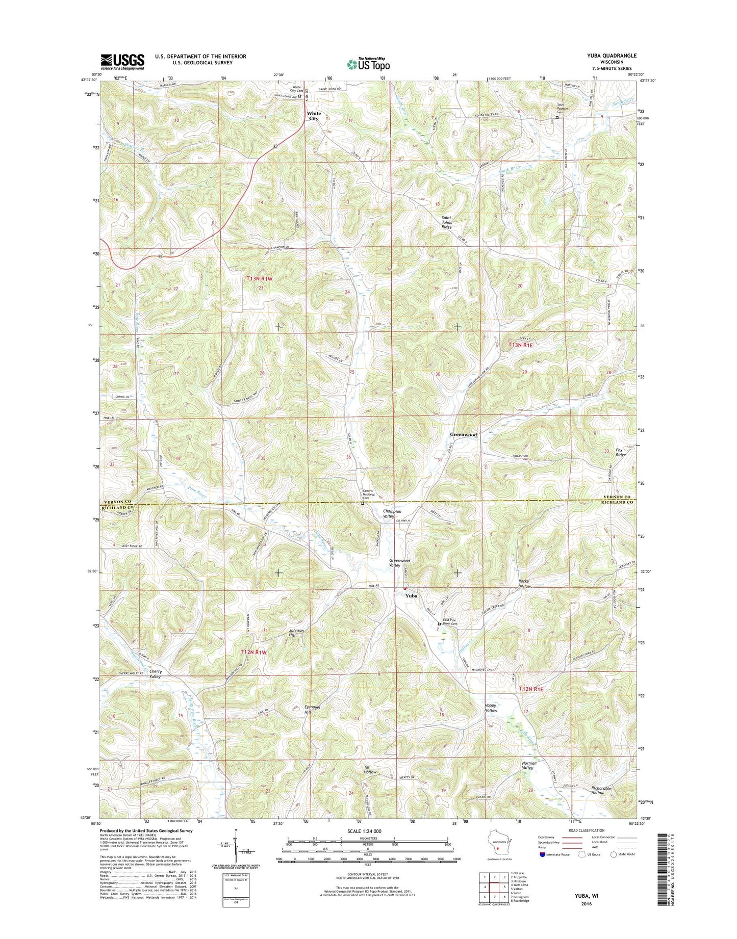 Yuba Wisconsin US Topo Map Image