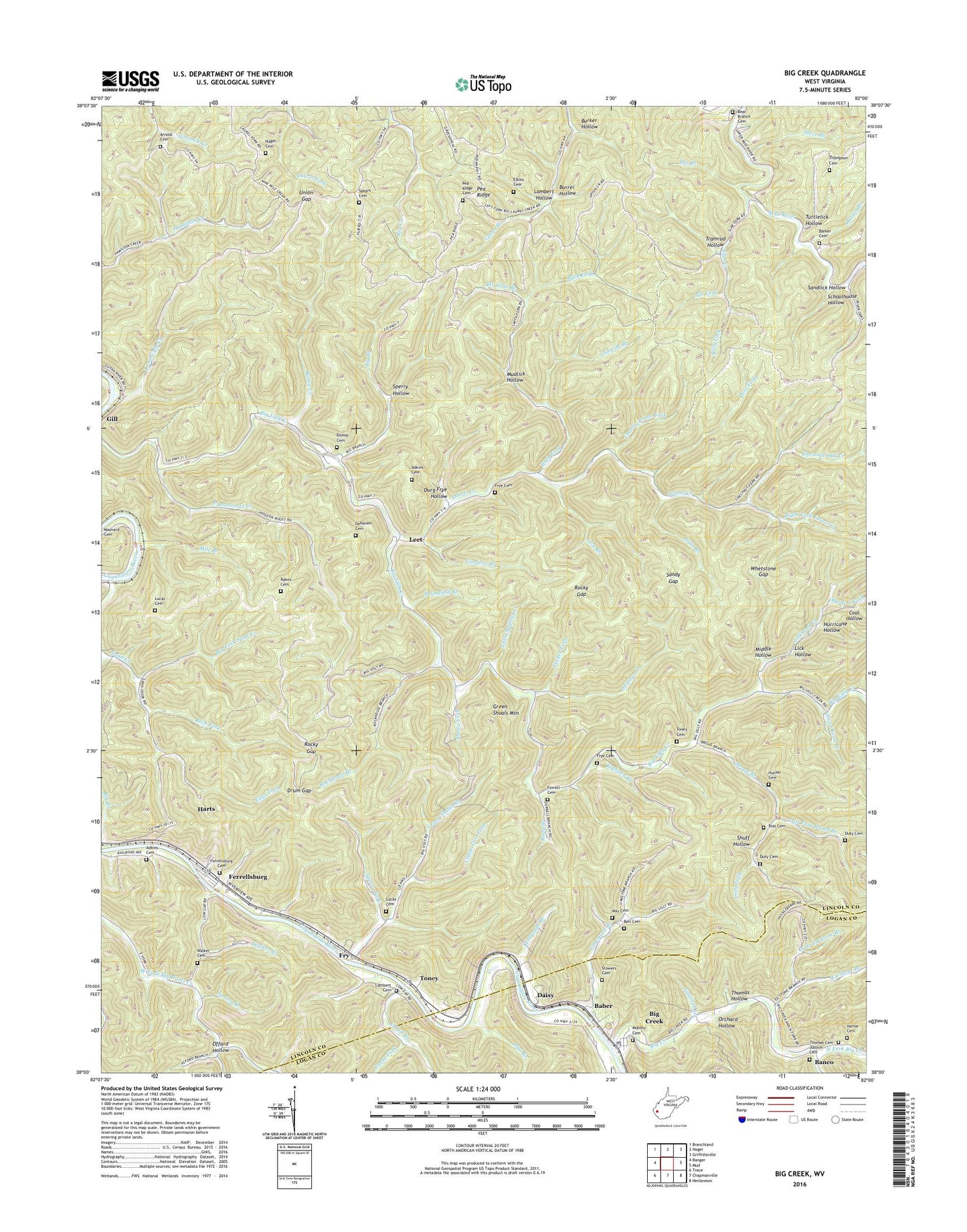 Big Creek West Virginia US Topo Map Image