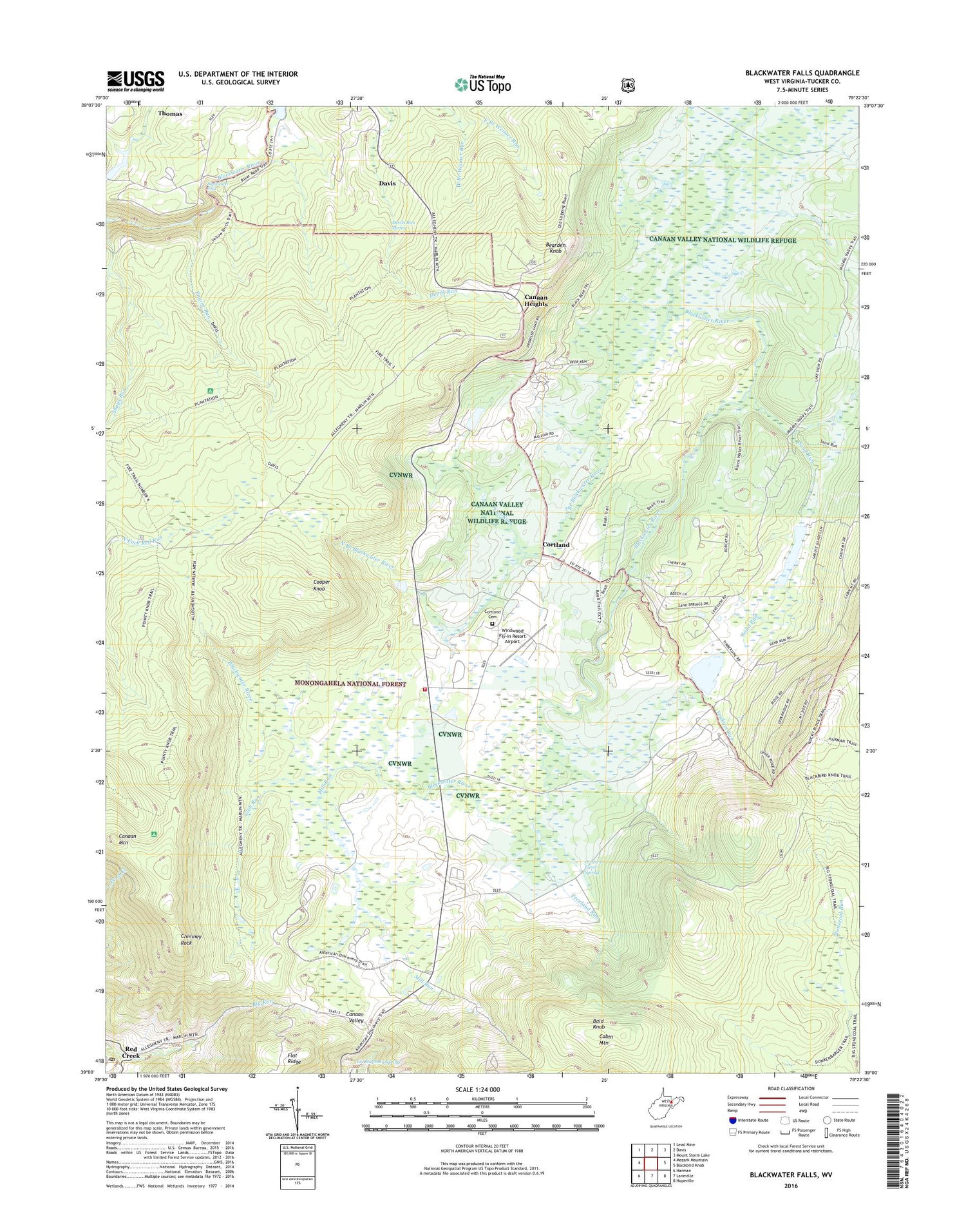 Blackwater Falls West Virginia US Topo Map Image