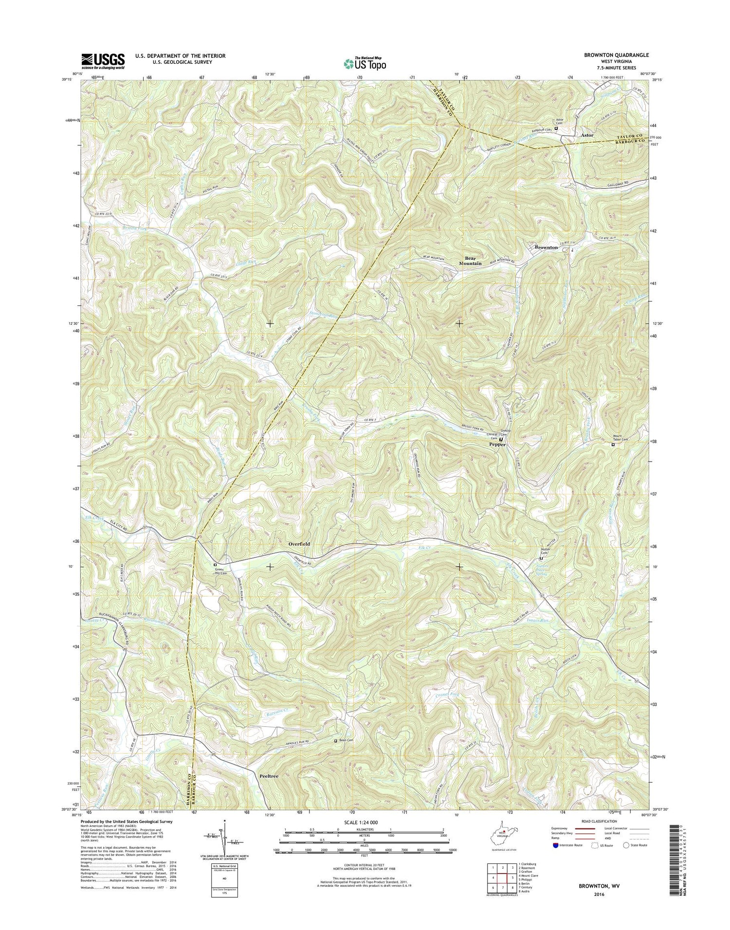 Brownton West Virginia US Topo Map Image