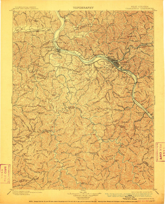 Historic 1899 Charleston West Virginia 30'x30' Topo Map Image