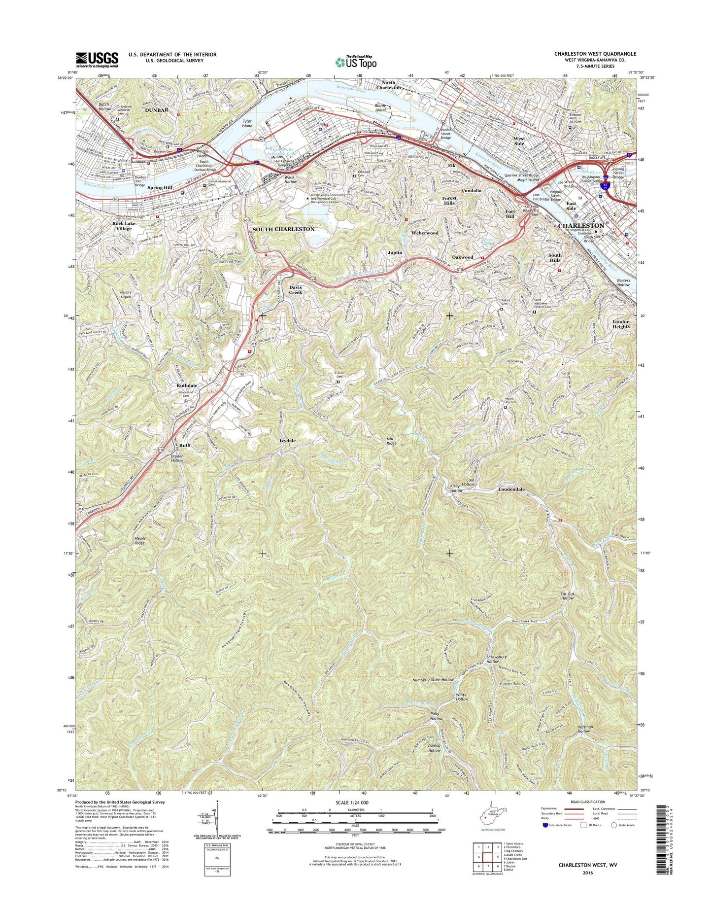 Charleston West West Virginia US Topo Map Image