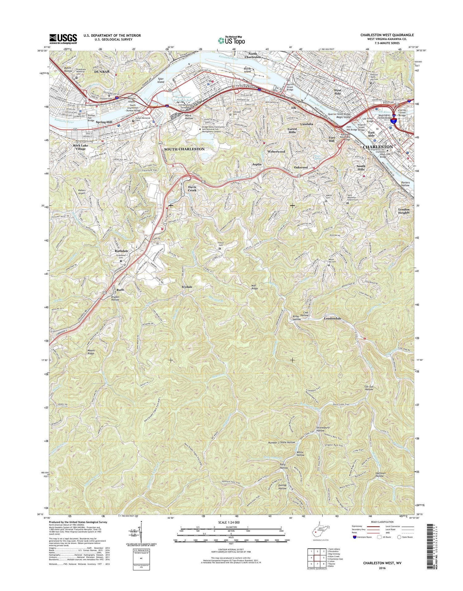Charleston West West Virginia US Topo Map Image