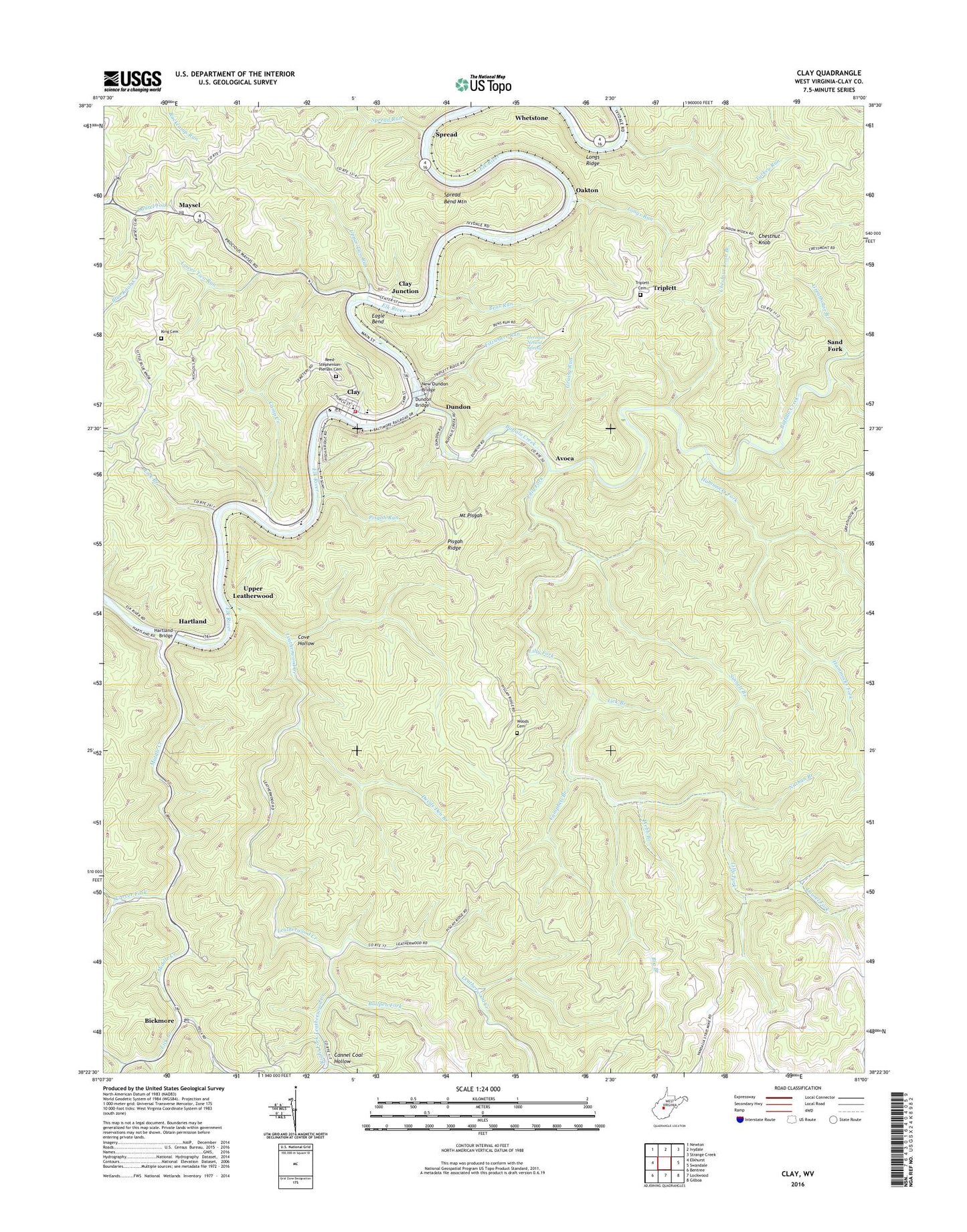 Clay West Virginia US Topo Map Image