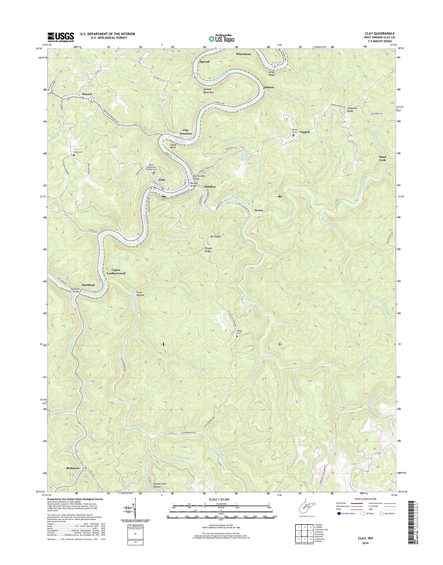 Clay West Virginia US Topo Map Image