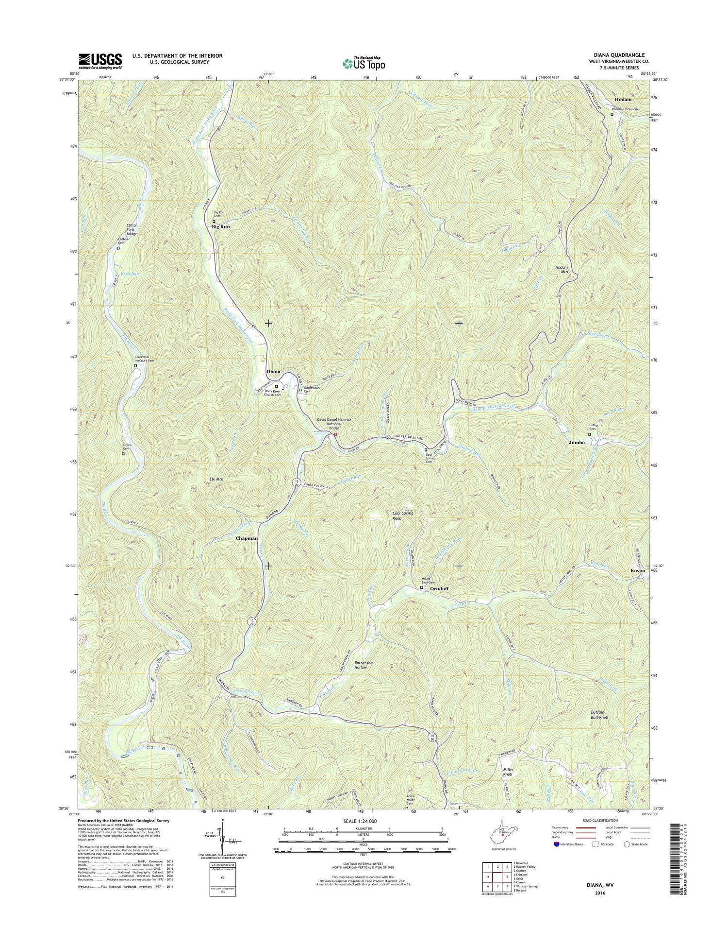 Diana West Virginia US Topo Map Image