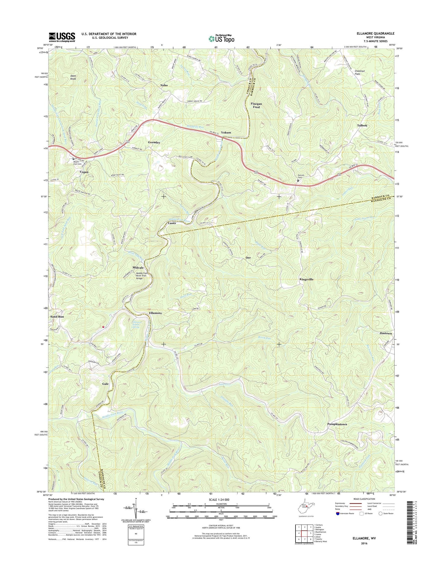 Ellamore West Virginia US Topo Map Image