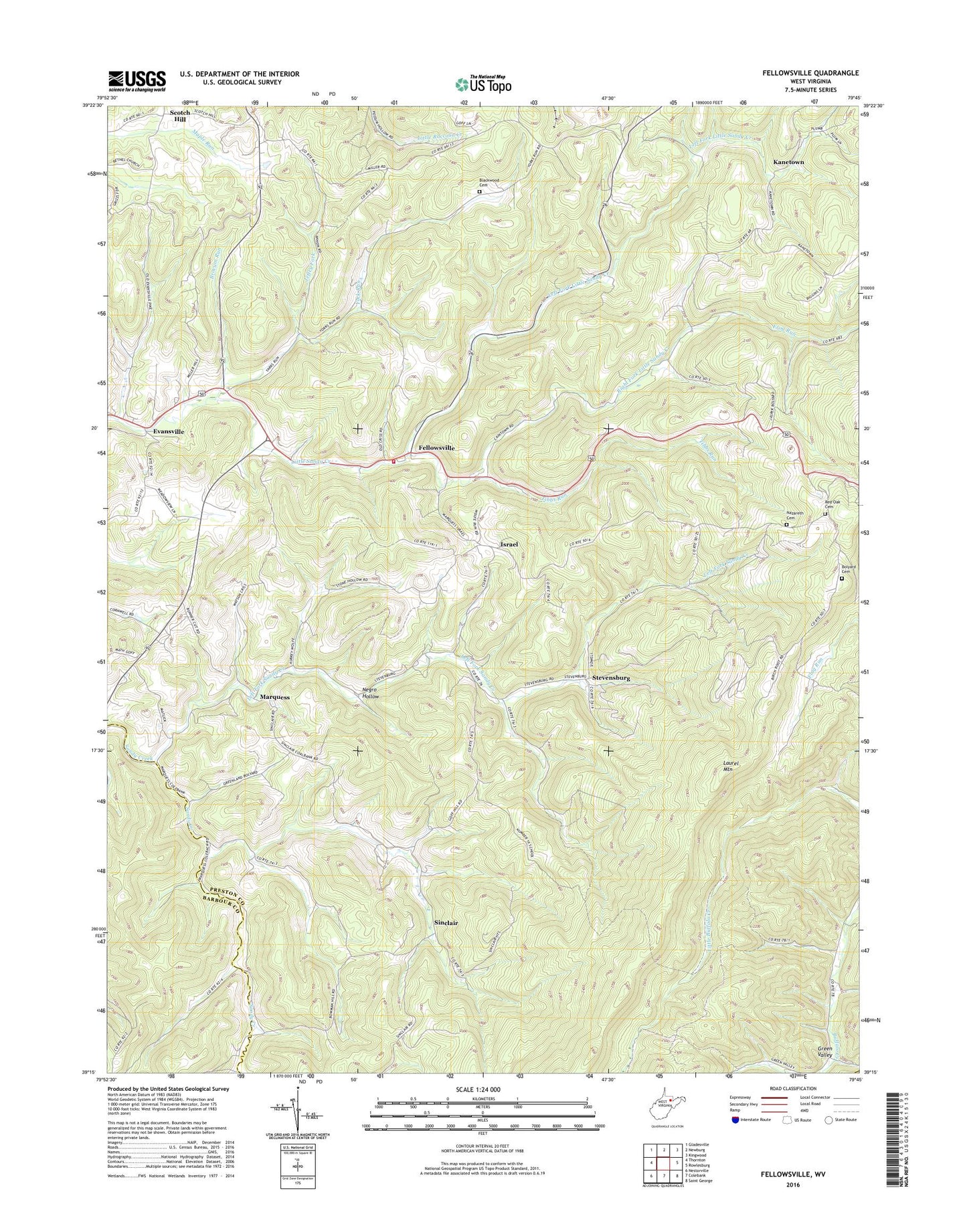 Fellowsville West Virginia US Topo Map Image