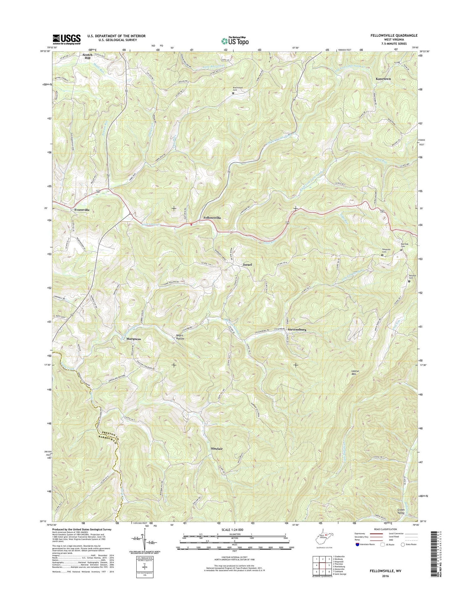 Fellowsville West Virginia US Topo Map Image