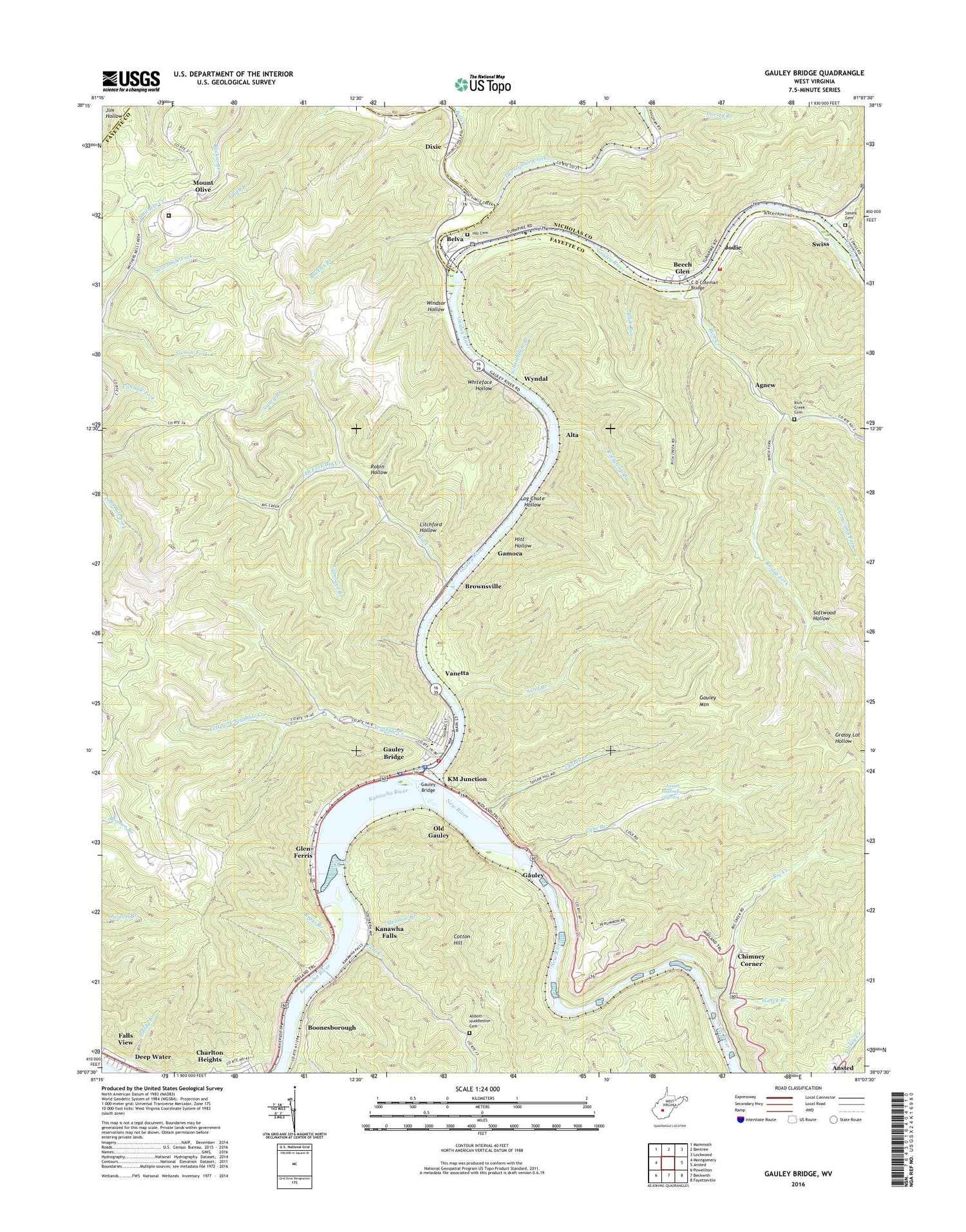 Gauley Bridge West Virginia US Topo Map Image