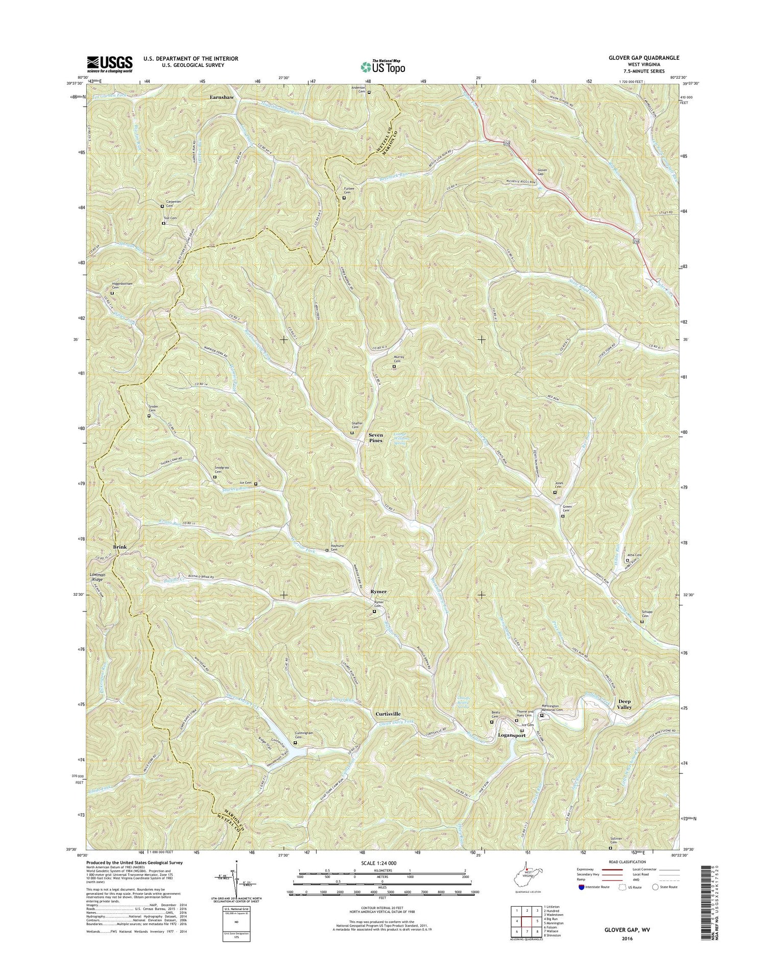 Glover Gap West Virginia US Topo Map Image