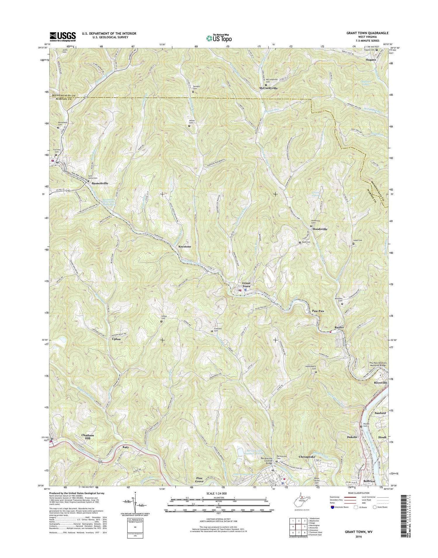 Grant Town West Virginia US Topo Map Image