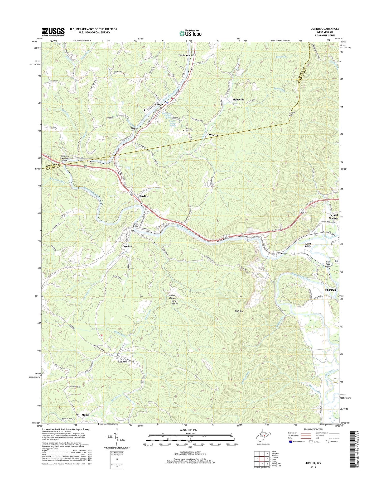Junior West Virginia US Topo Map Image