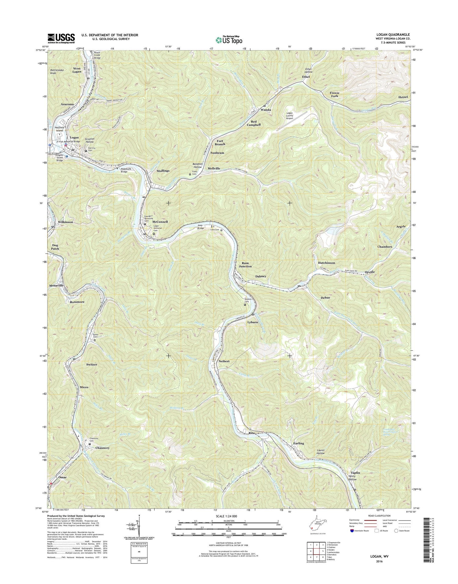 Logan West Virginia US Topo Map Image