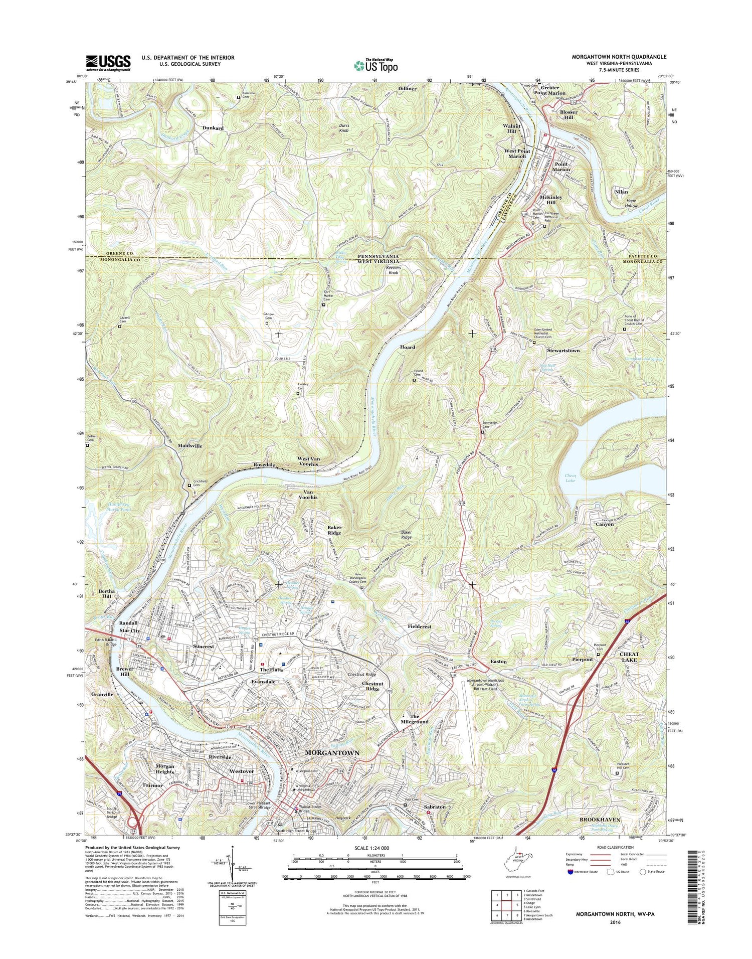 Morgantown North West Virginia US Topo Map Image