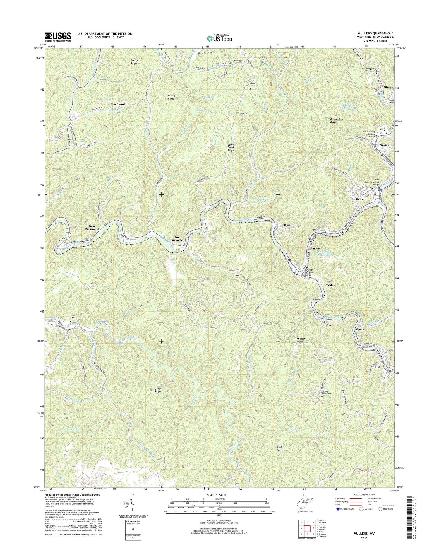 Mullens West Virginia US Topo Map Image