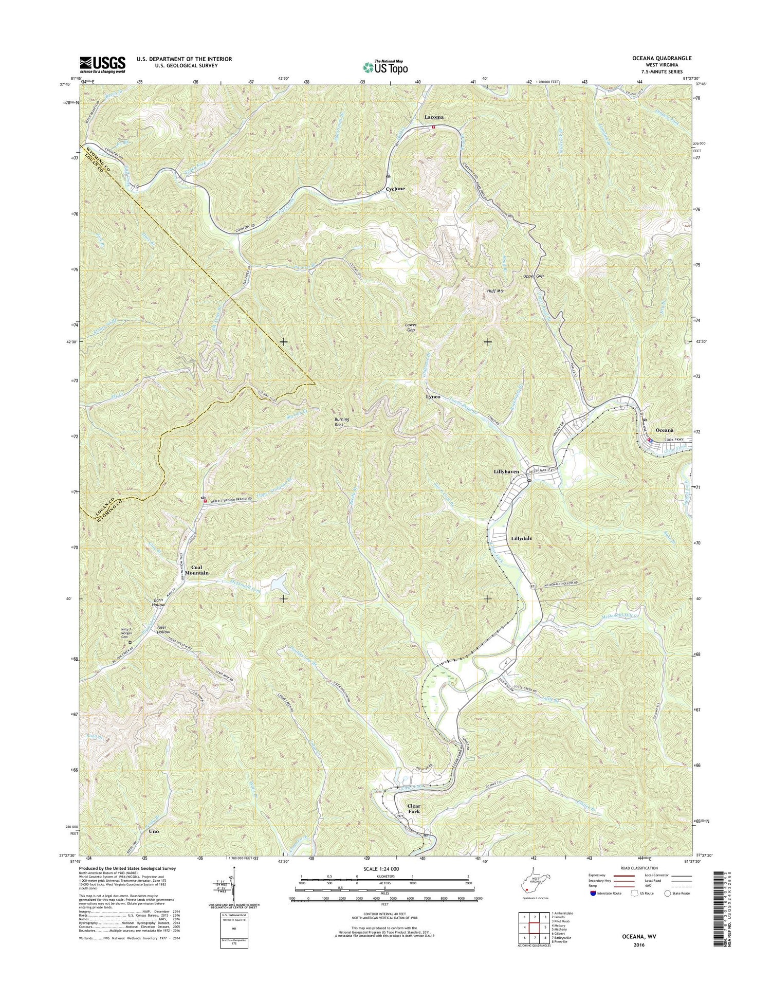 Oceana West Virginia US Topo Map Image