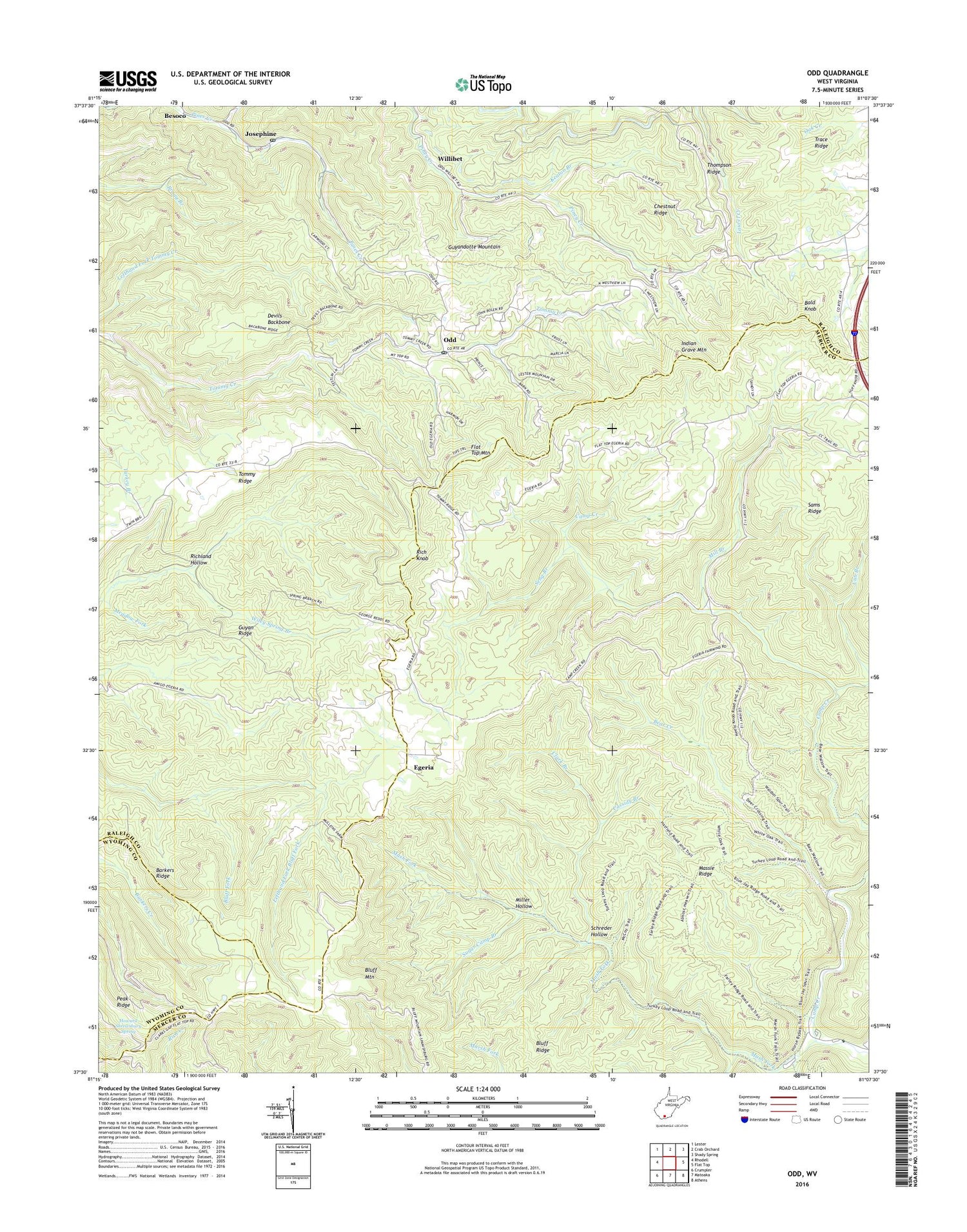 Odd West Virginia US Topo Map Image