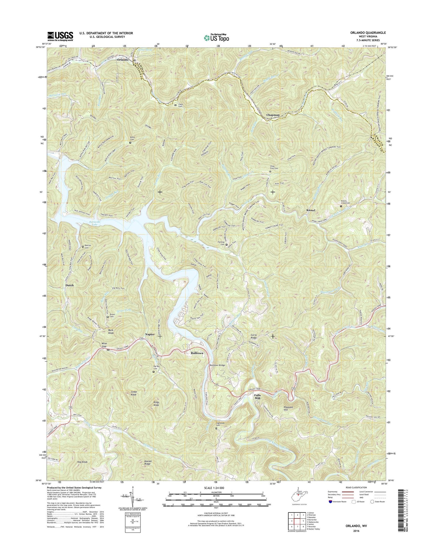 Orlando West Virginia US Topo Map Image