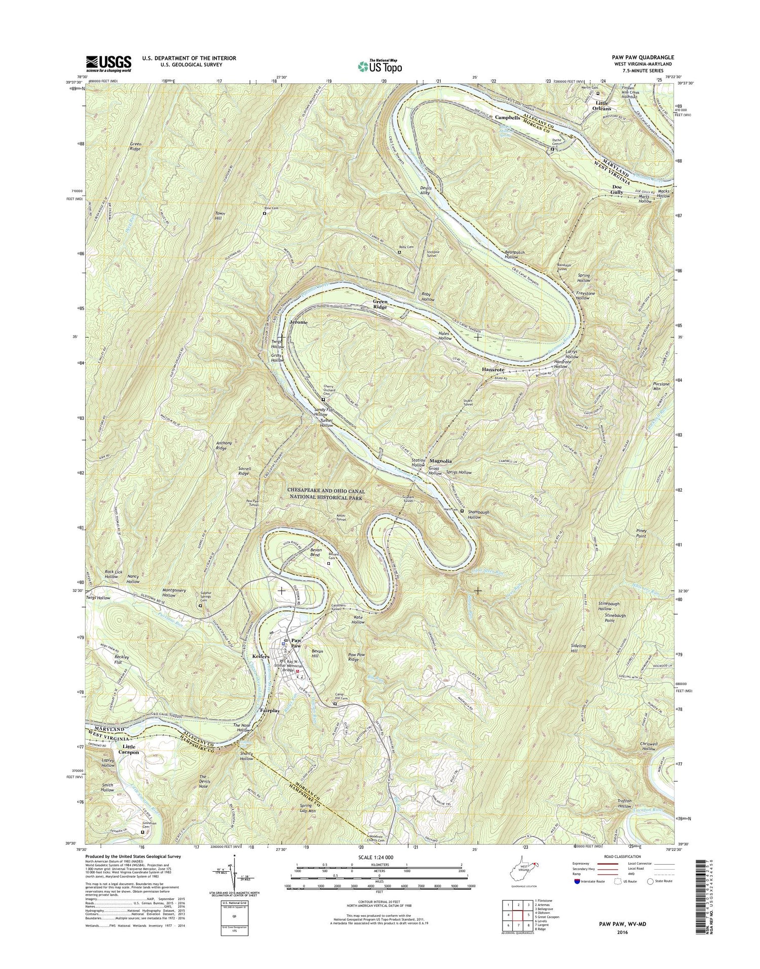 Paw Paw West Virginia US Topo Map Image