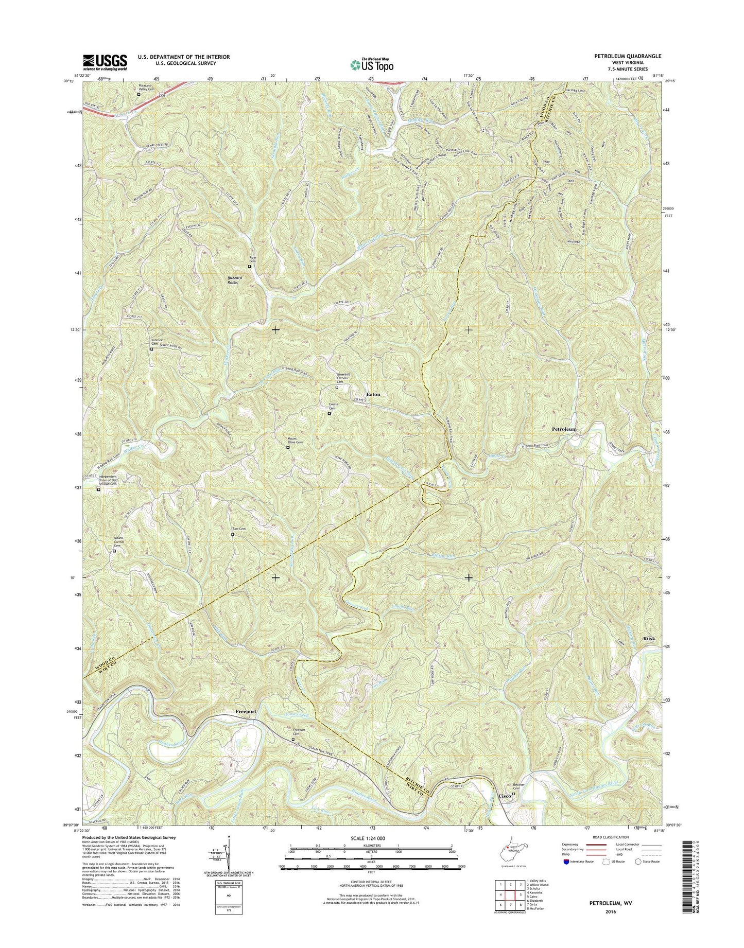 Petroleum West Virginia US Topo Map Image