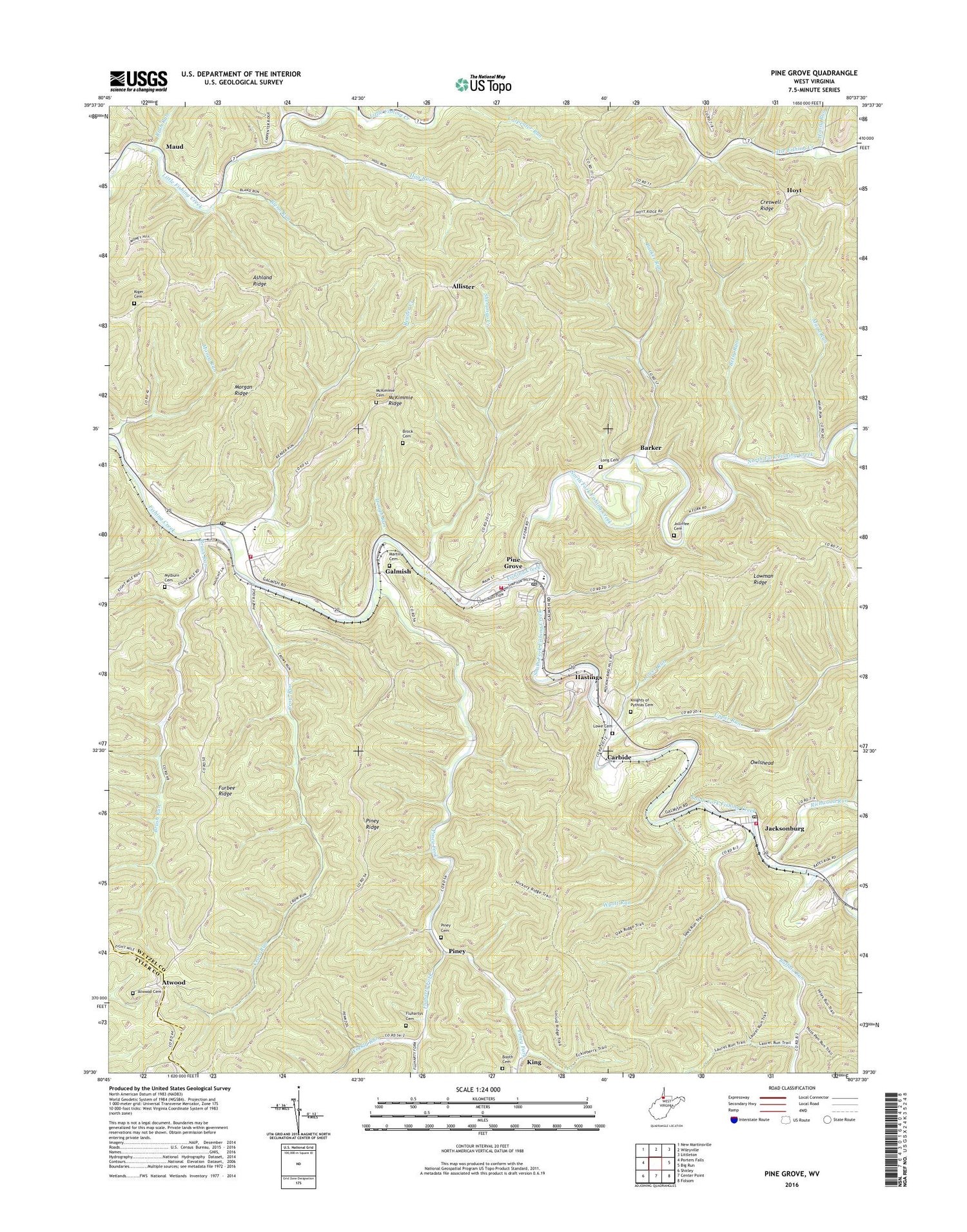 Pine Grove West Virginia US Topo Map Image