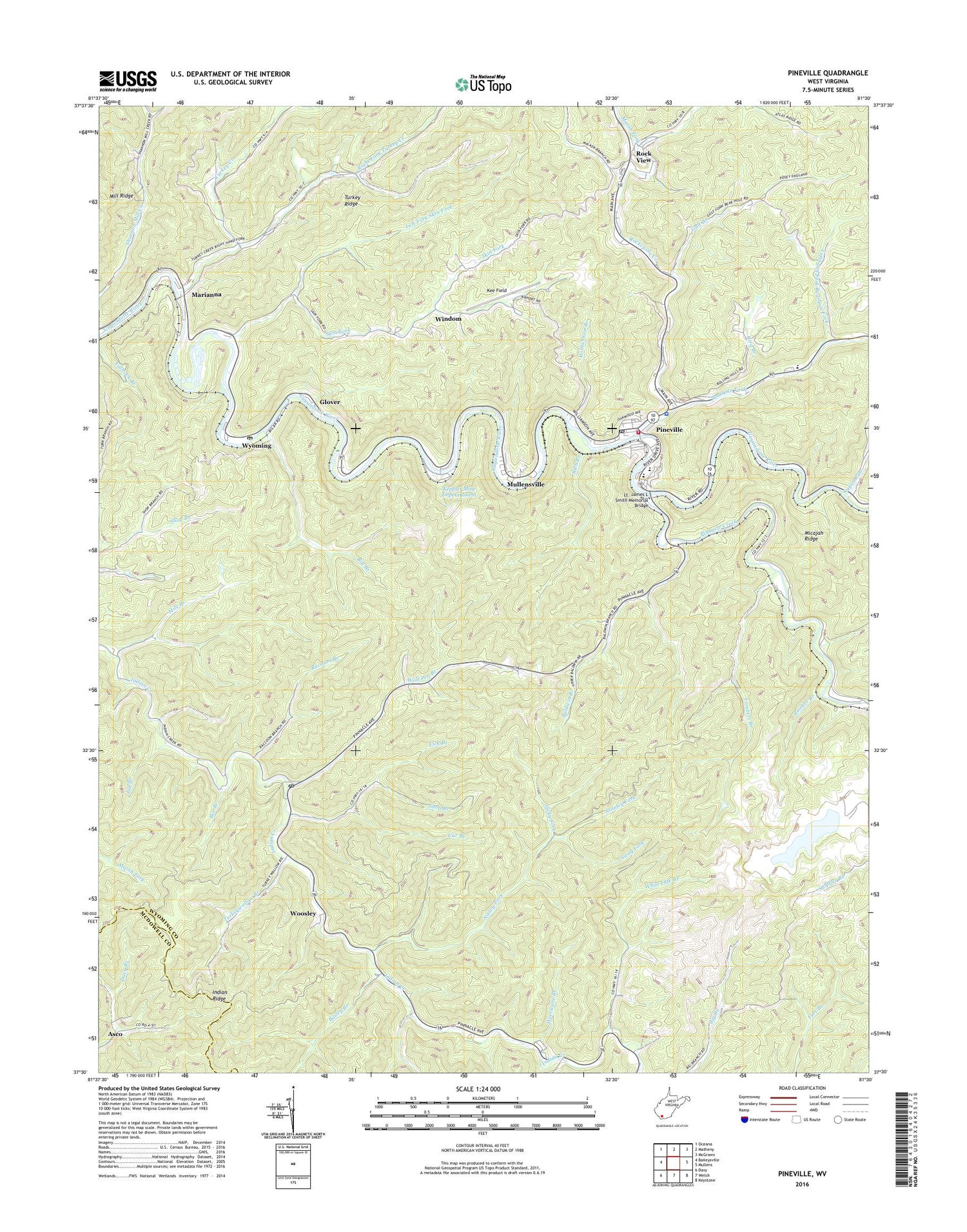 Pineville West Virginia US Topo Map Image