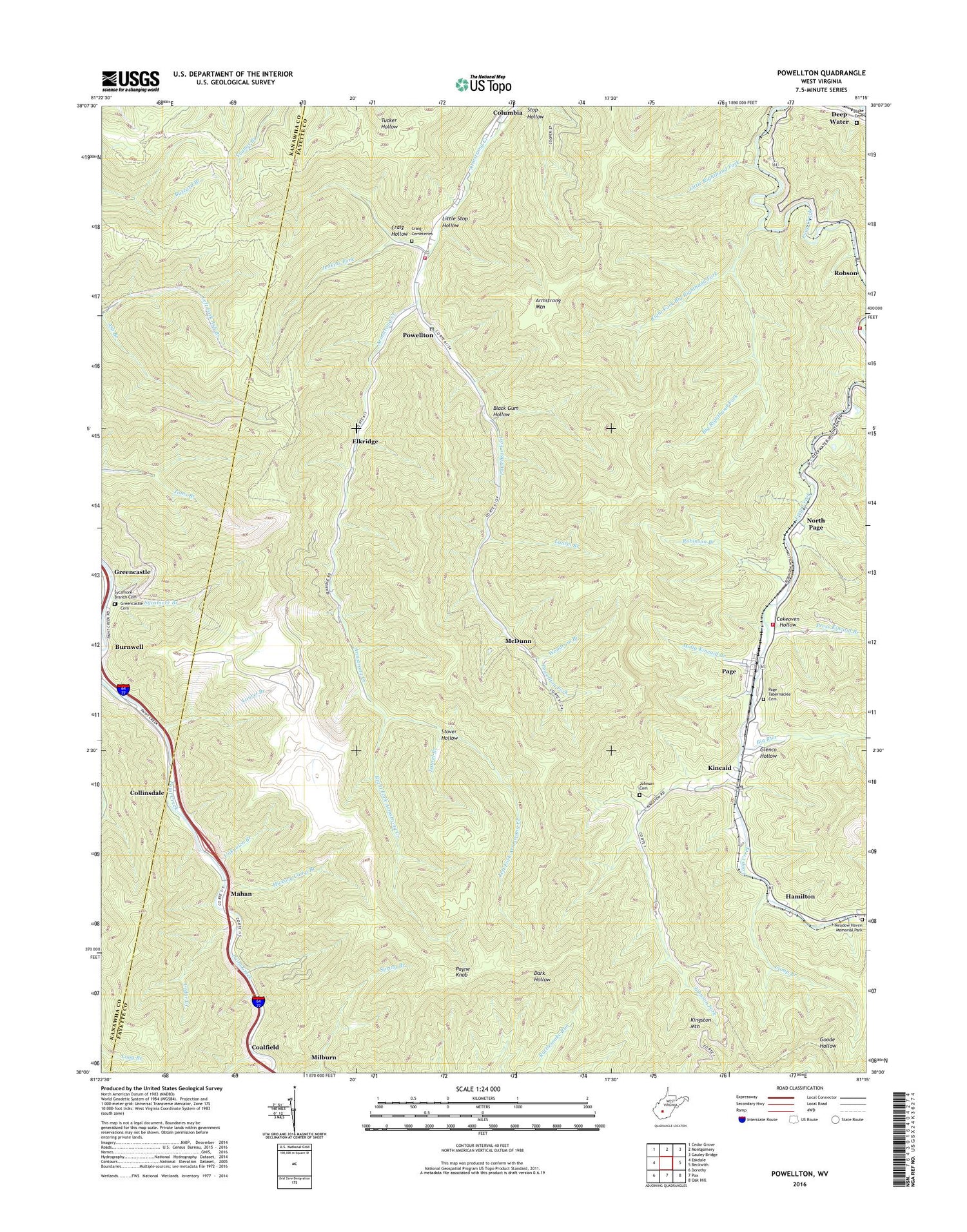 Powellton West Virginia US Topo Map Image