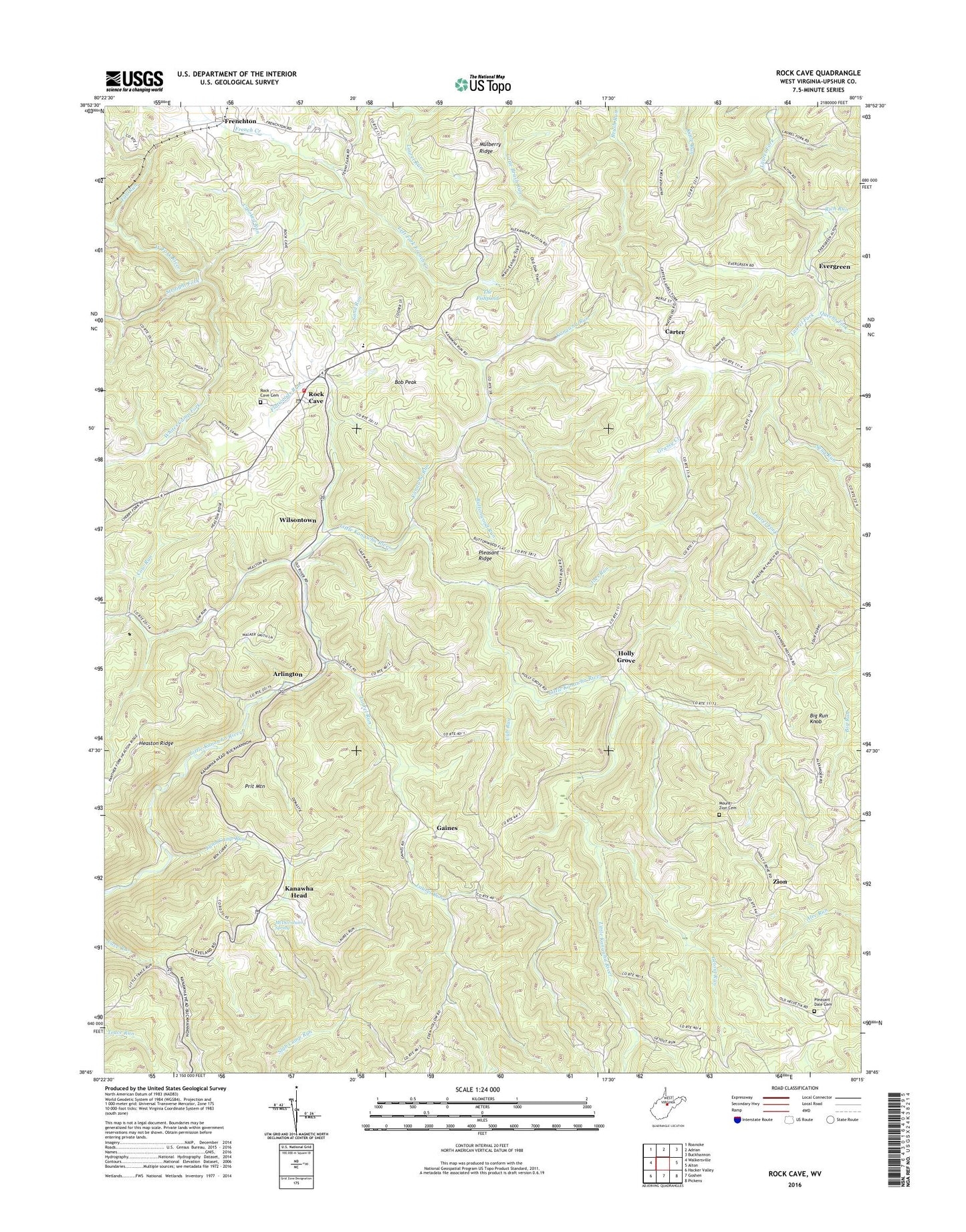 Rock Cave West Virginia US Topo Map Image