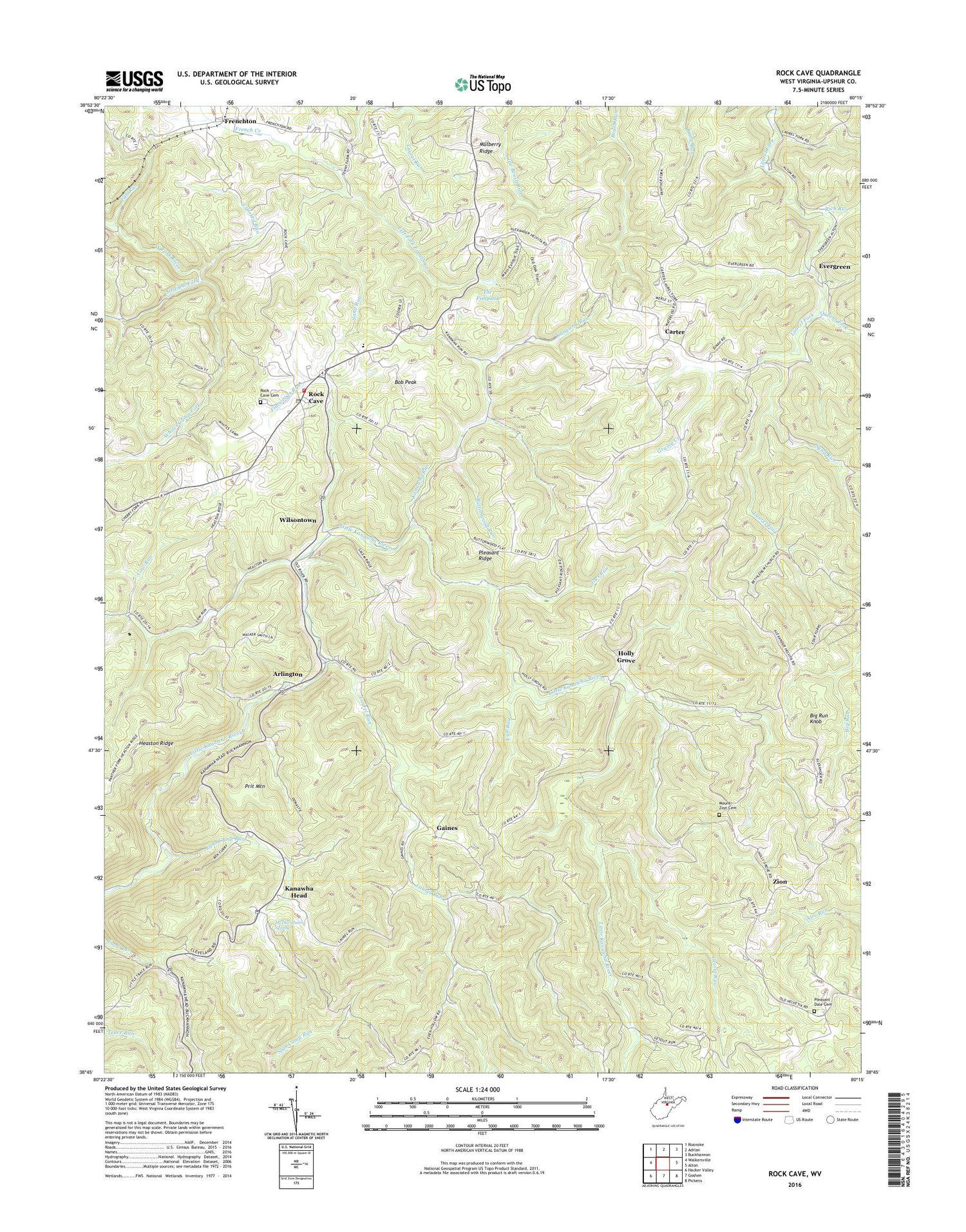 Rock Cave West Virginia US Topo Map Image