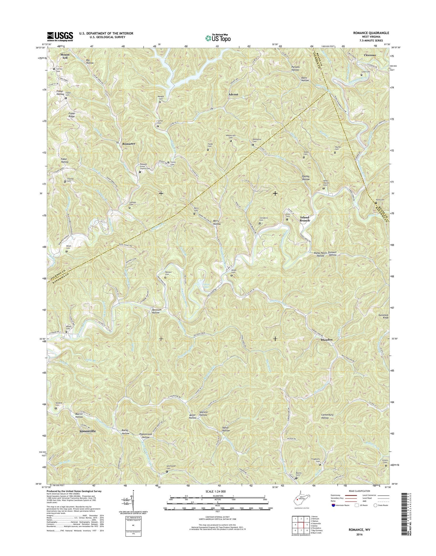 Romance West Virginia US Topo Map Image