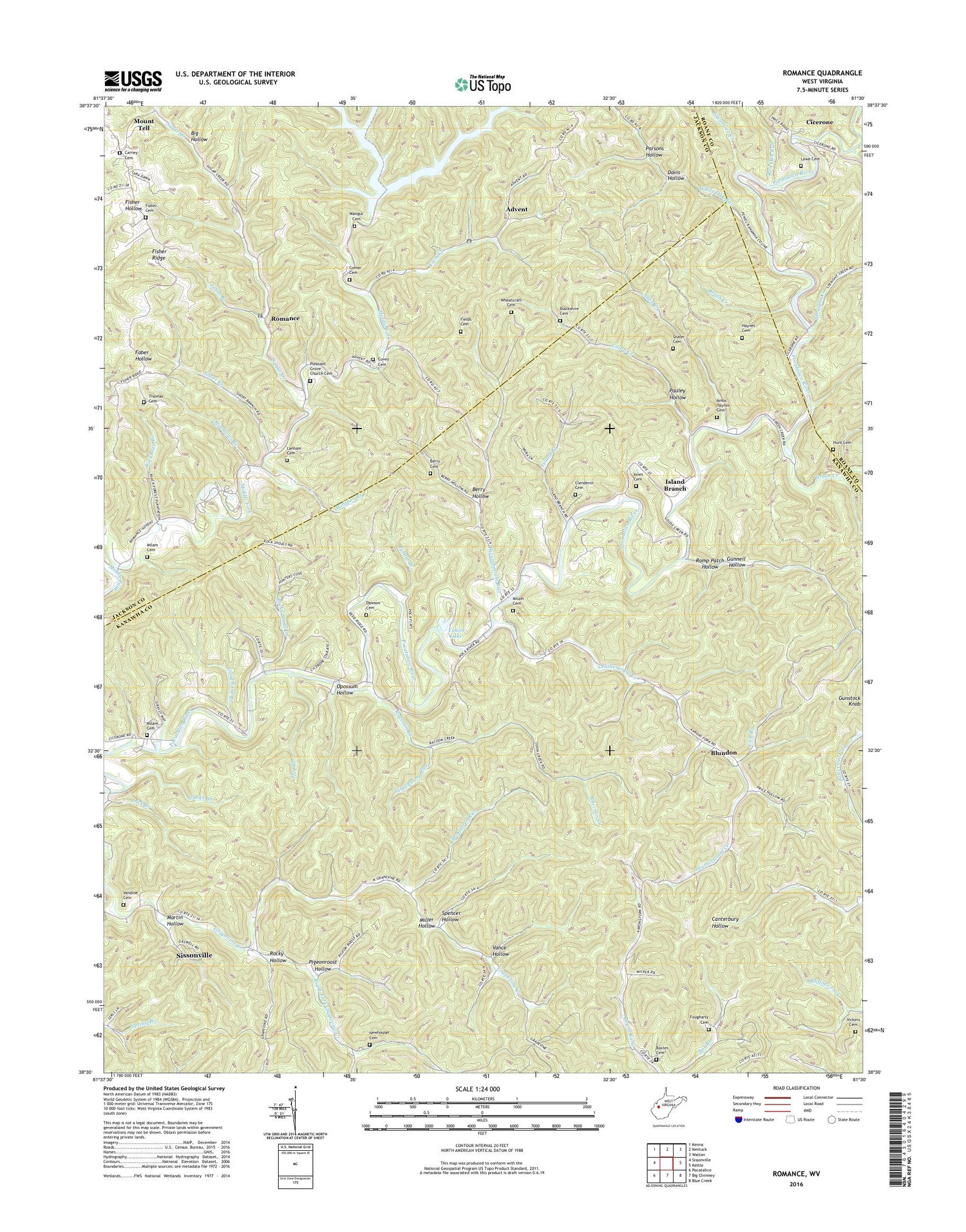 Romance West Virginia US Topo Map Image