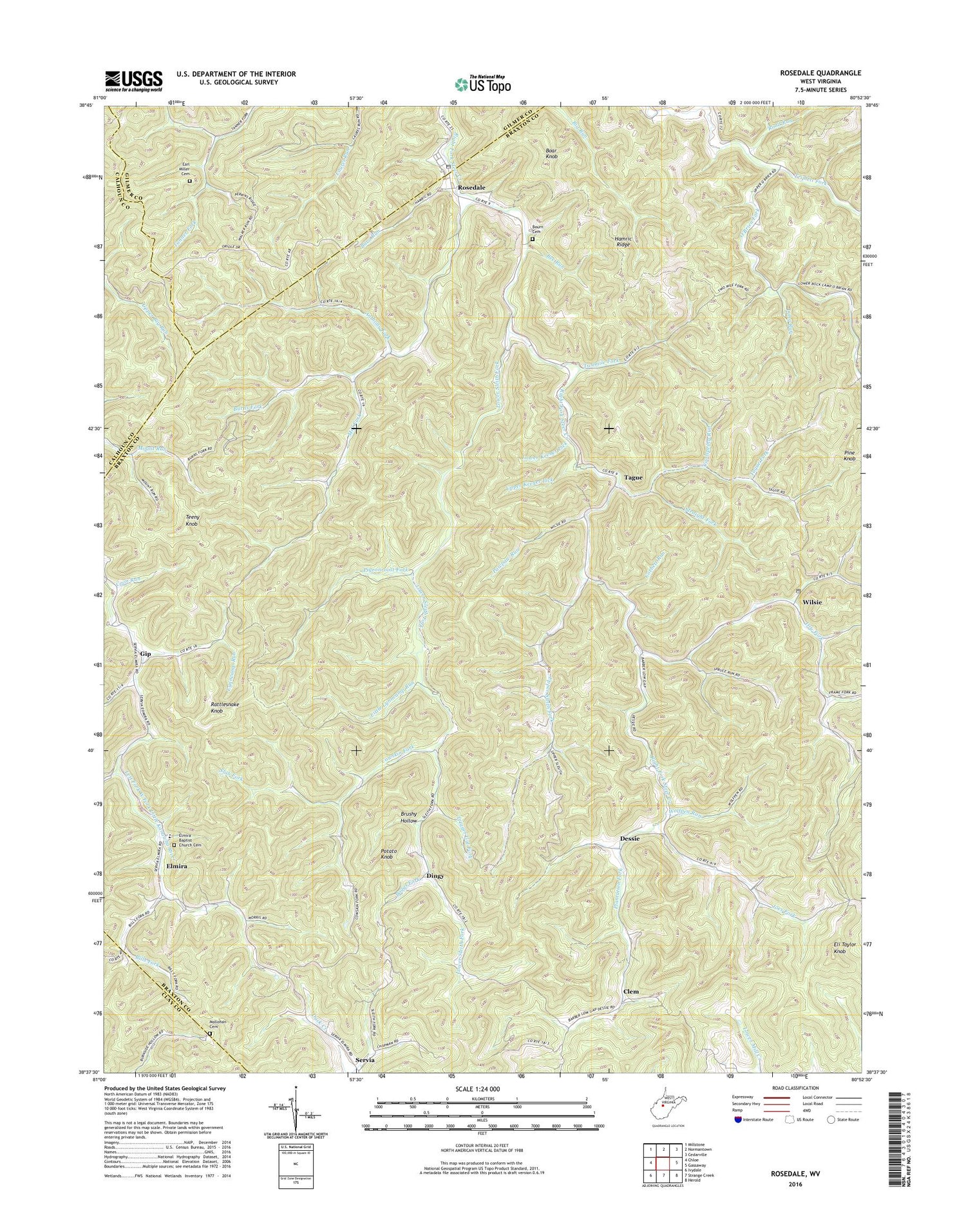Rosedale West Virginia US Topo Map Image
