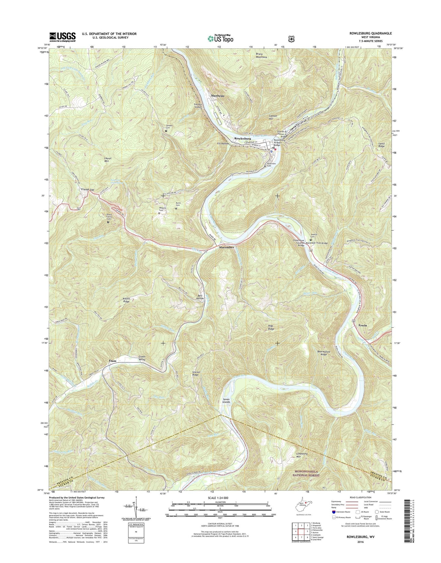 Rowlesburg West Virginia US Topo Map Image