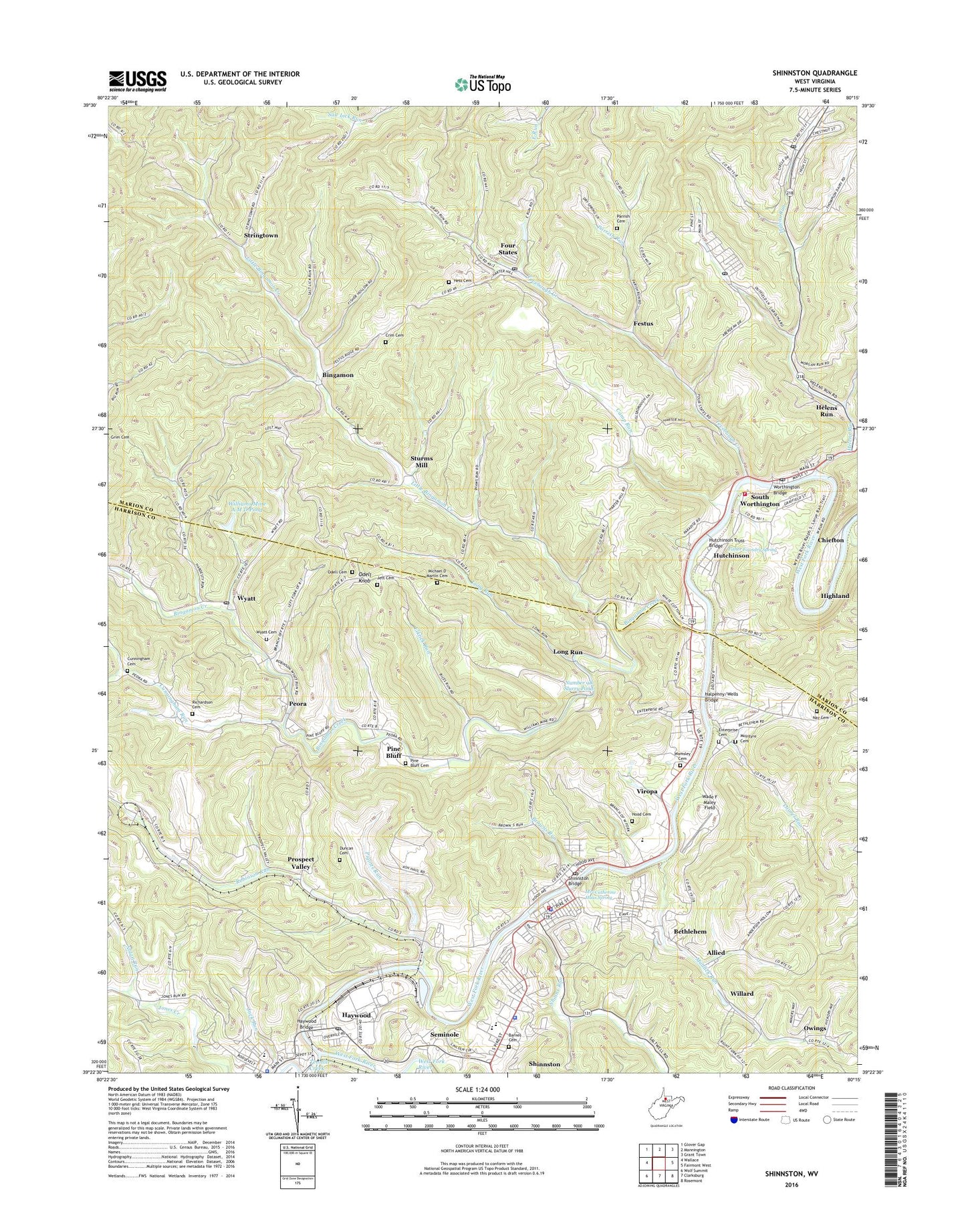 Shinnston West Virginia US Topo Map Image