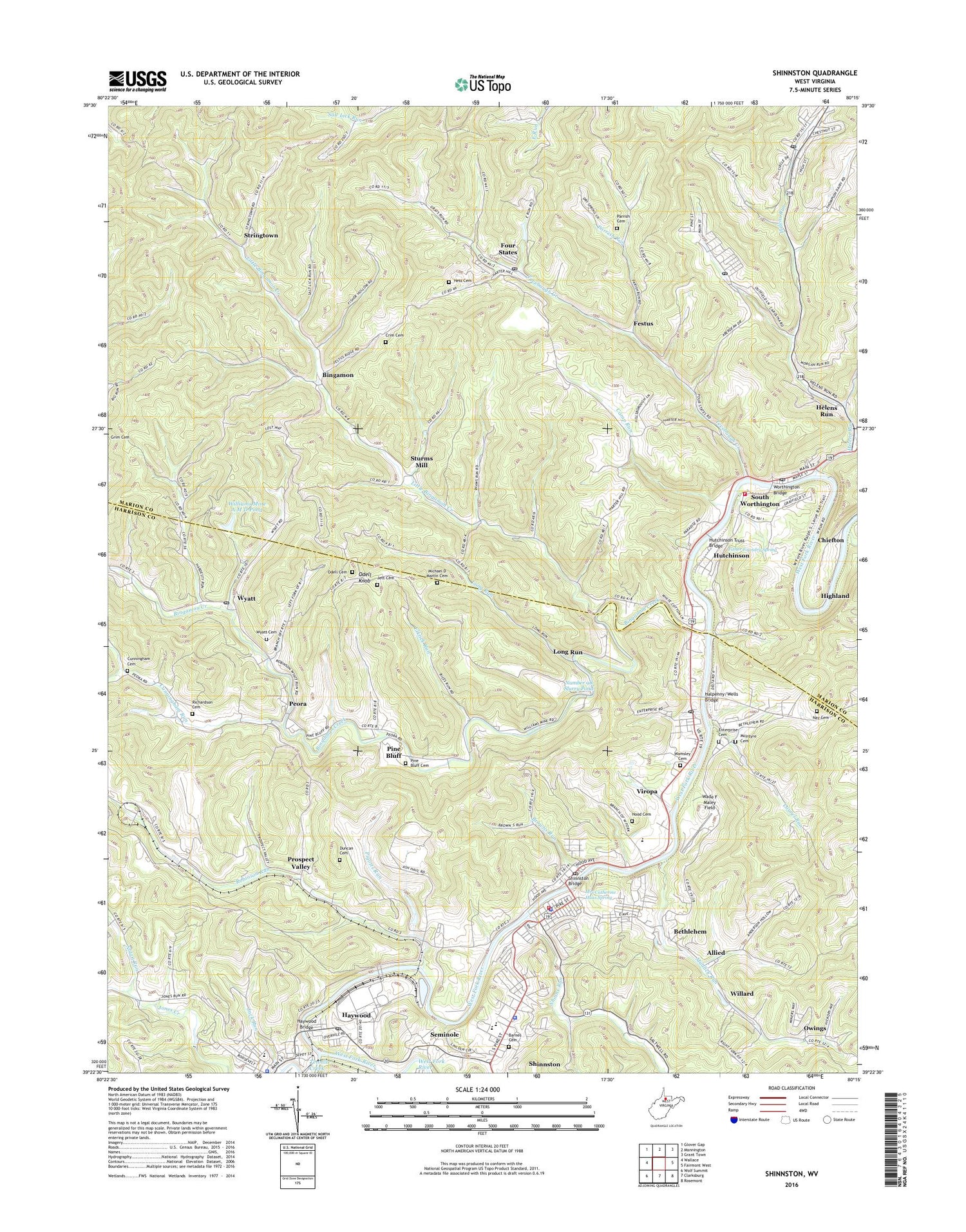 Shinnston West Virginia US Topo Map Image