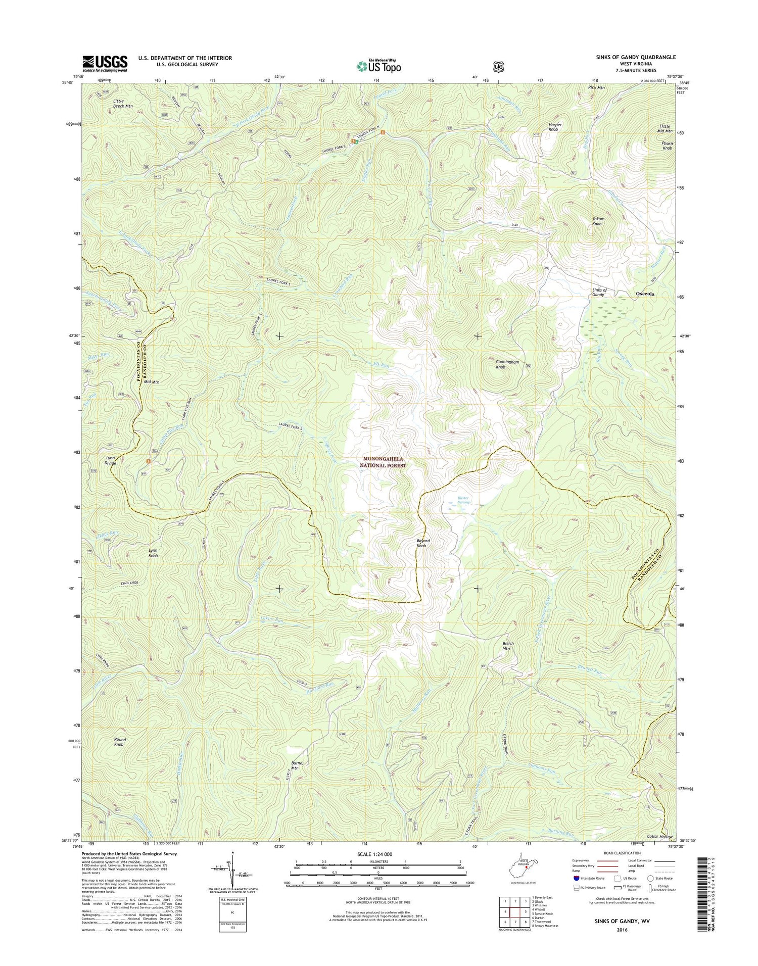 Sinks of Gandy West Virginia US Topo Map Image